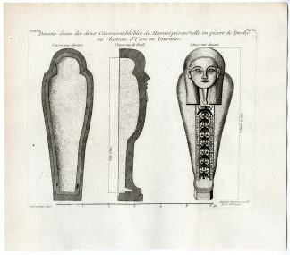 2 Antique Prints-SARCOPHAGUS-HIEROGLYPH-CASTLE OF USSE-Sauvagere-Lattre-1770