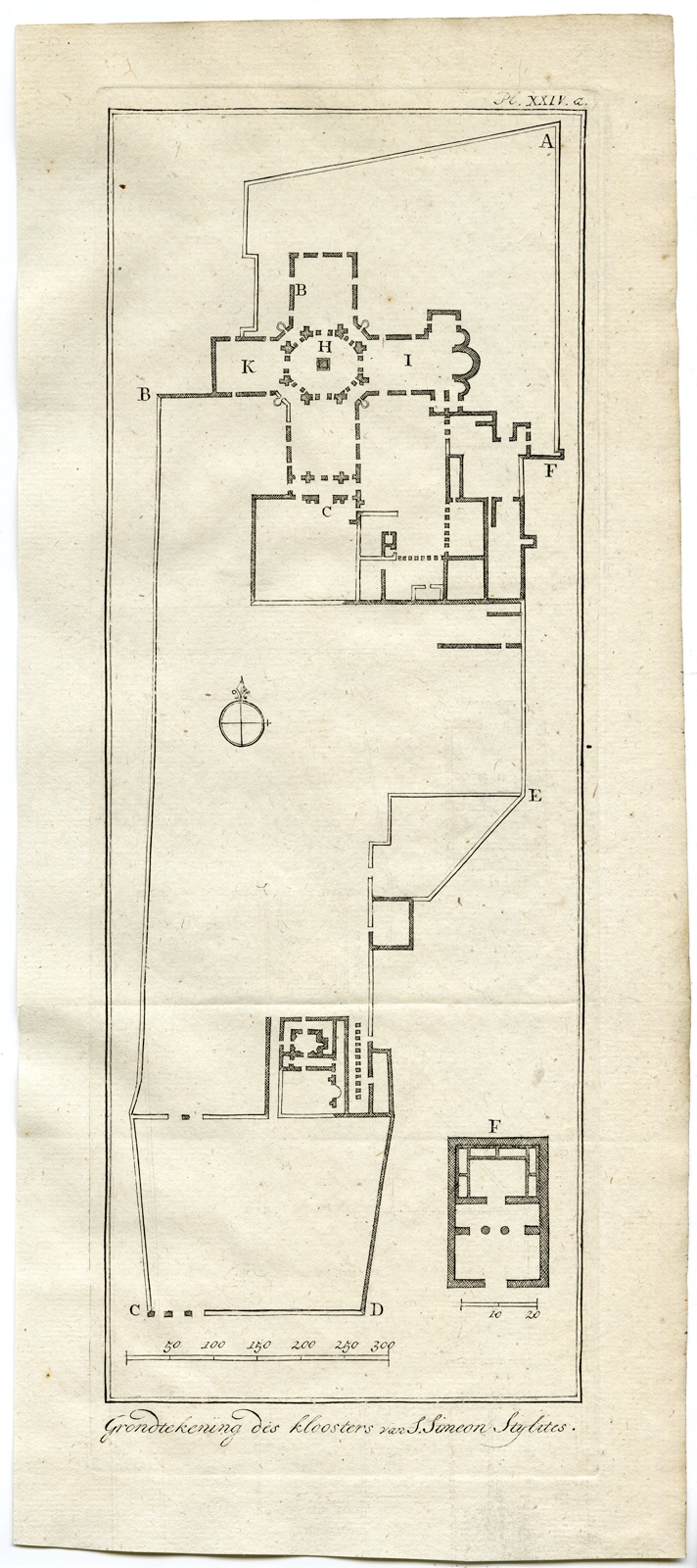 , 2 Antique Prints-SYRIA-MONASTERY-SIMEON STYLITES-SYMEON-PLAN-VIEW-Pococke-1776, Pictura Antique Prints
