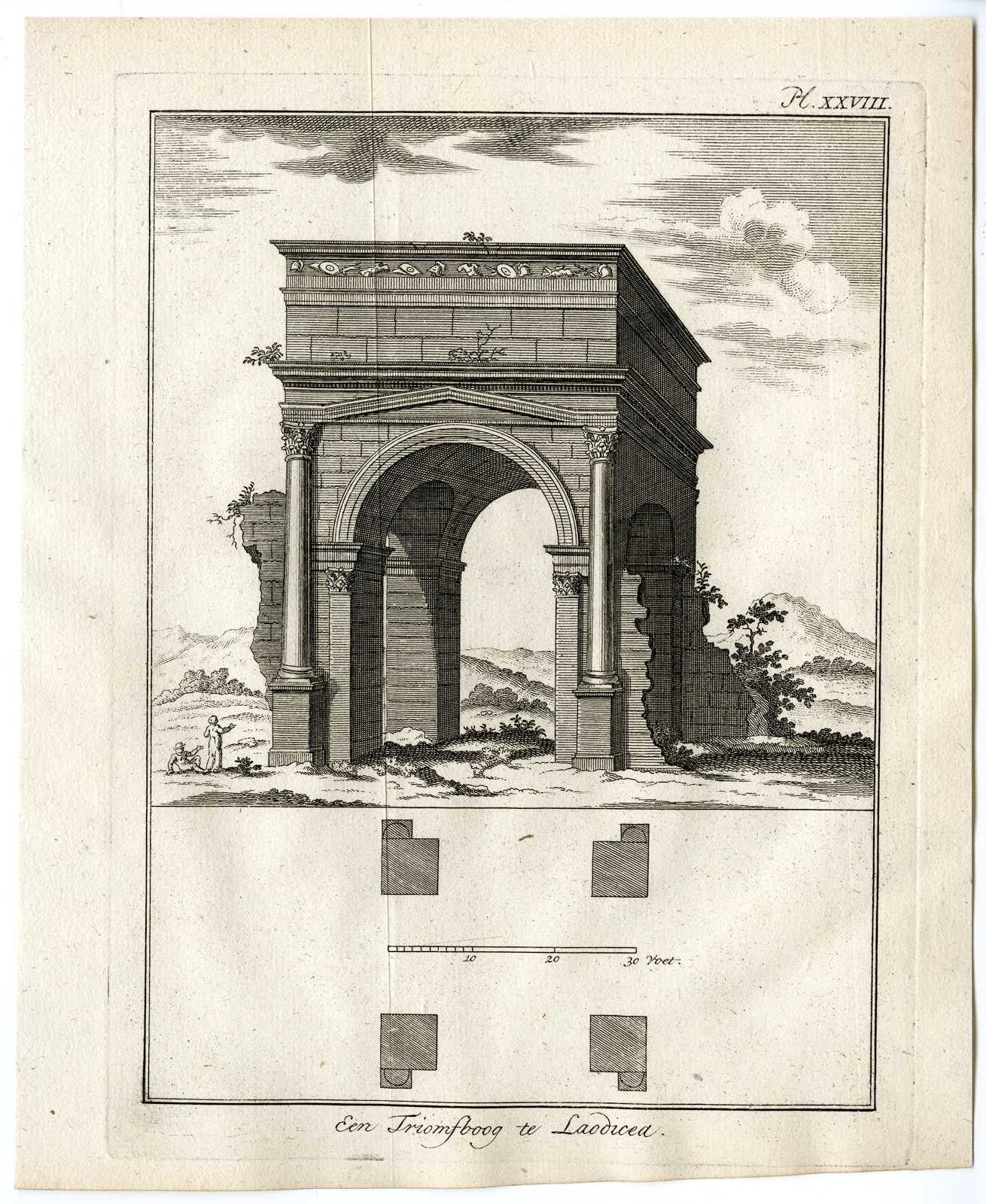 Pcom 1610a 416x508 2 Antique Prints-TURKEY-LAODICEA ON THE LYCUS-TRIUMPHAL ARCH-PLAN-Pococke-1776 - Image 2