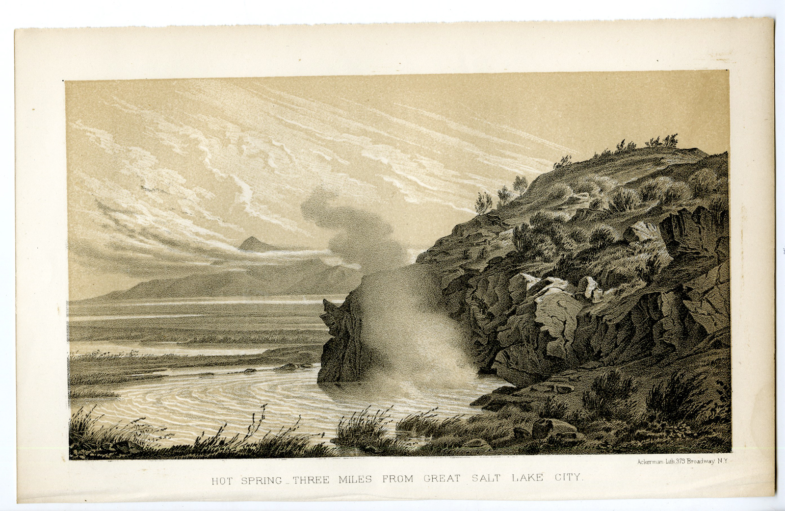 , Antique Print-SALT LAKE CITY-HOT SPRING-UTAH-USA-Stansbury-Ackerman-1852, Pictura Antique Prints