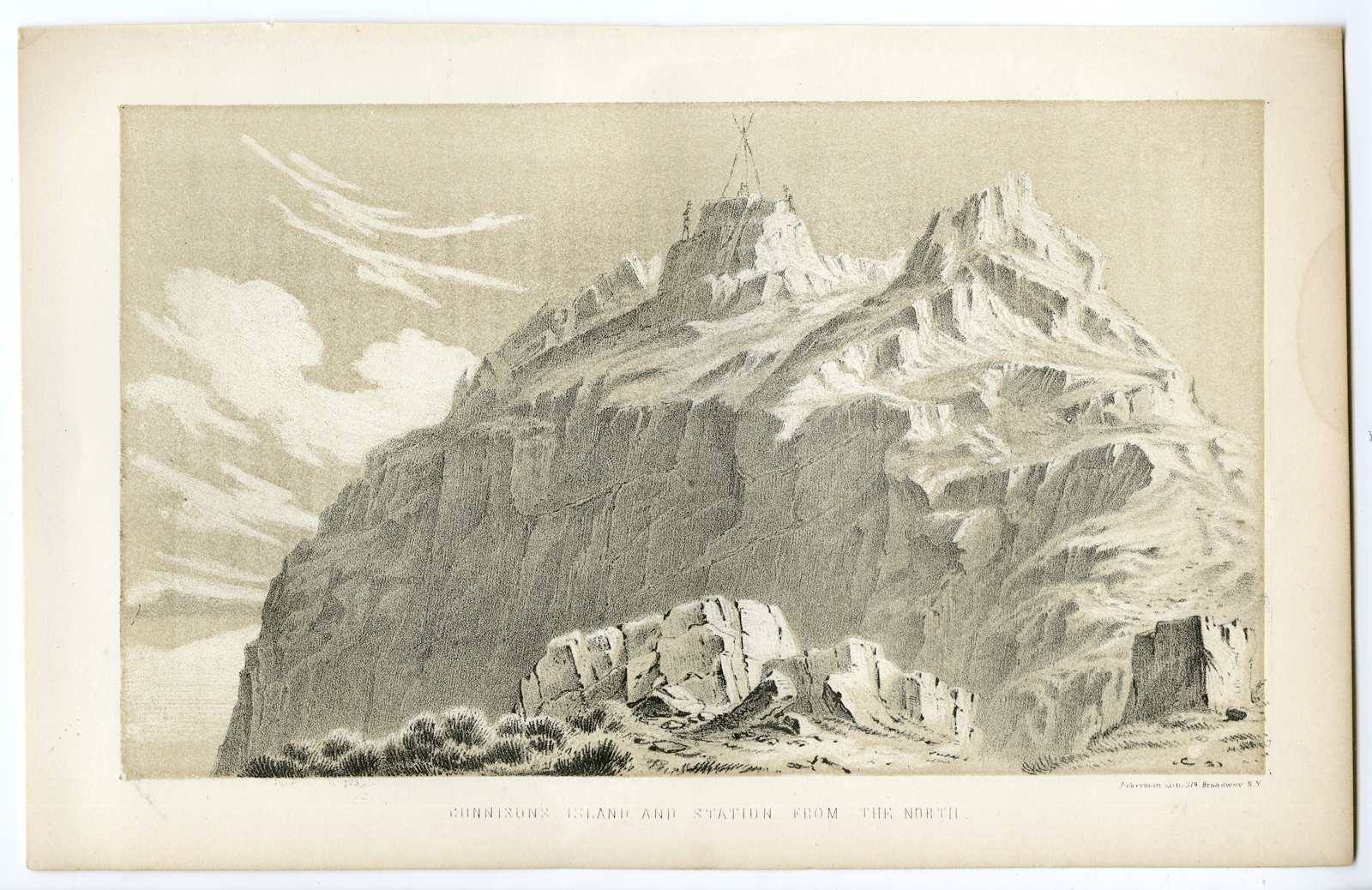 , Antique Print-UTAH-SALT LAKE-GUNNISON ISLAND-STATION-Stansbury-Ackerman-1852, Pictura Antique Prints