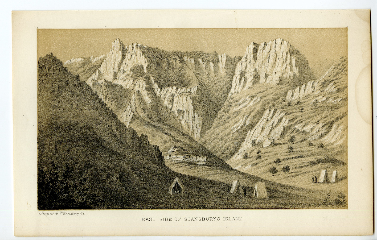 , Antique Print-UTAH-GREAT SALT LAKE-STANSBURY ISLAND-Stansbury-Ackerman-1852, Pictura Antique Prints