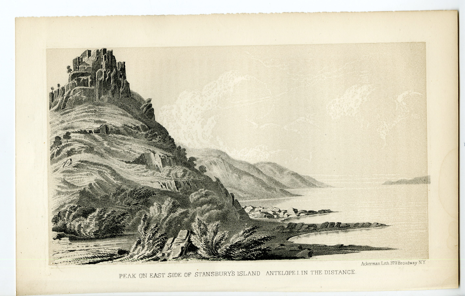 , Antique Print-UTAH-GREAT SALT LAKE-STANSBURY ISLAND-Stansbury-Ackerman-1852, Pictura Antique Prints