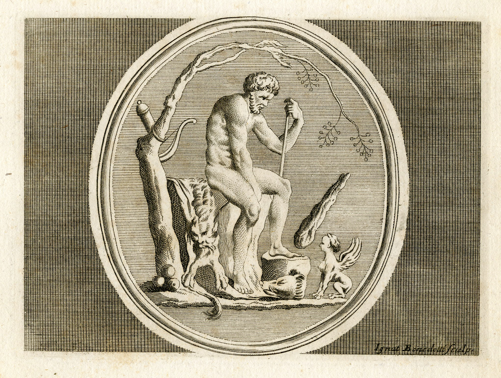 , Antique Print-SPHINX-BOAR-MAN-GRECO ROMAN MYTHOLOGY-P. 53-Bartoli-Benedetti-1782, Pictura Antique Prints