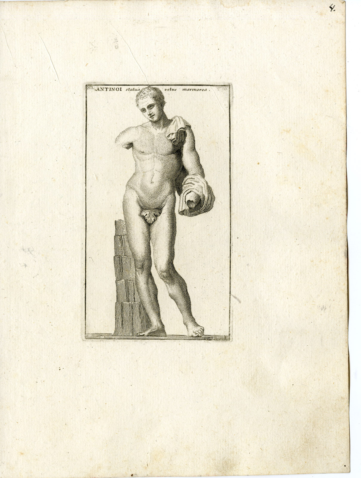 , Antique Print-ANTINOUS-STATUE-GRECO ROMAN MYTHOLOGY-PL. 4-Bartoli-Anonymous-1782, Pictura Antique Prints