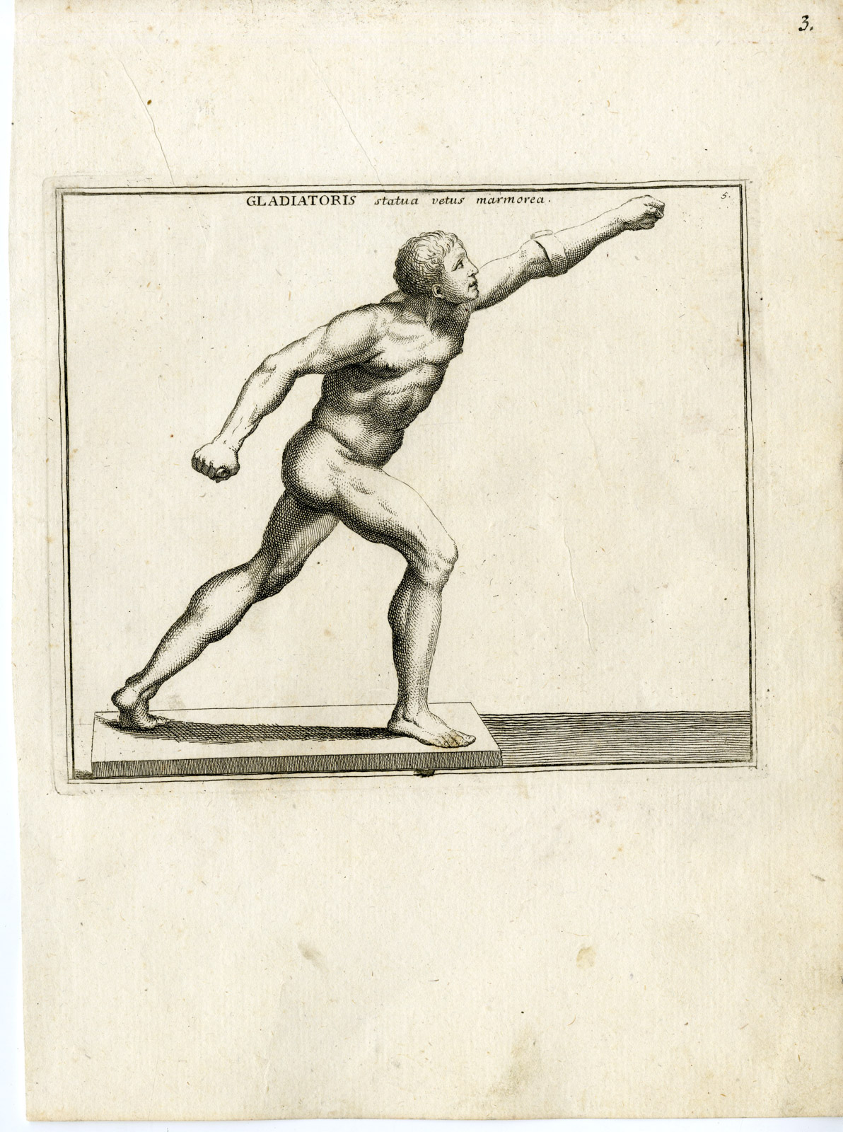 , Antique Print-GLADIATOR-STATUE-GRECO ROMAN MYTHOLOGY-PL 3-Bartoli-Anonymous-1782, Pictura Antique Prints