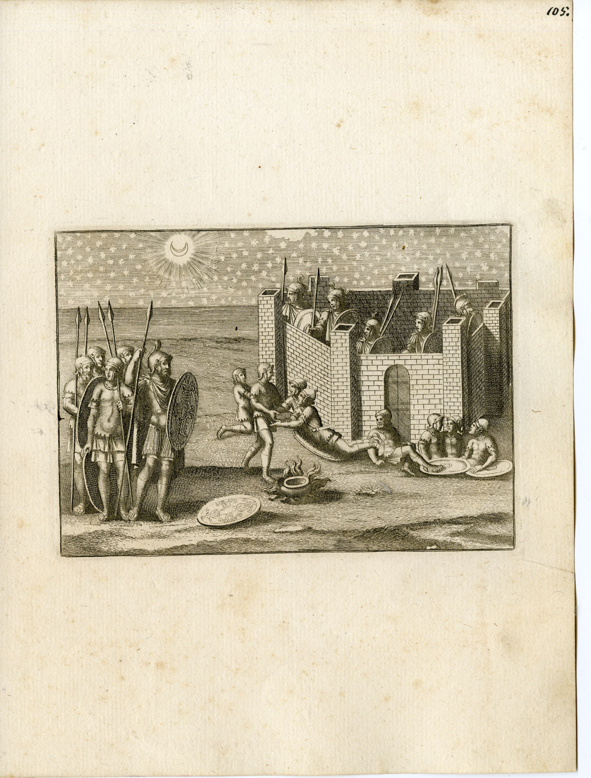 , Antique Print-SOLDIERS-GRECO ROMAN MYTHOLOGY-PL. 105-Bartoli-Anonymous-1782, Pictura Antique Prints