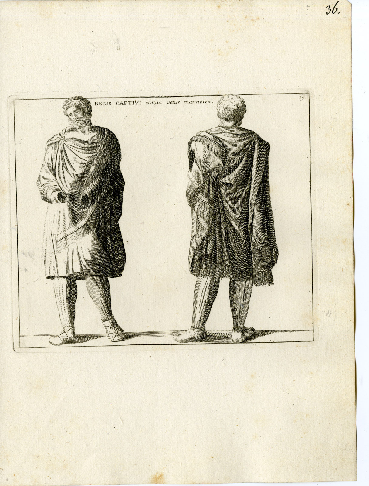 , Antique Print-BARBARIAN KING-STATUE-GRECO ROMAN-PL. 36-Bartoli-Anonymous-1782, Pictura Antique Prints