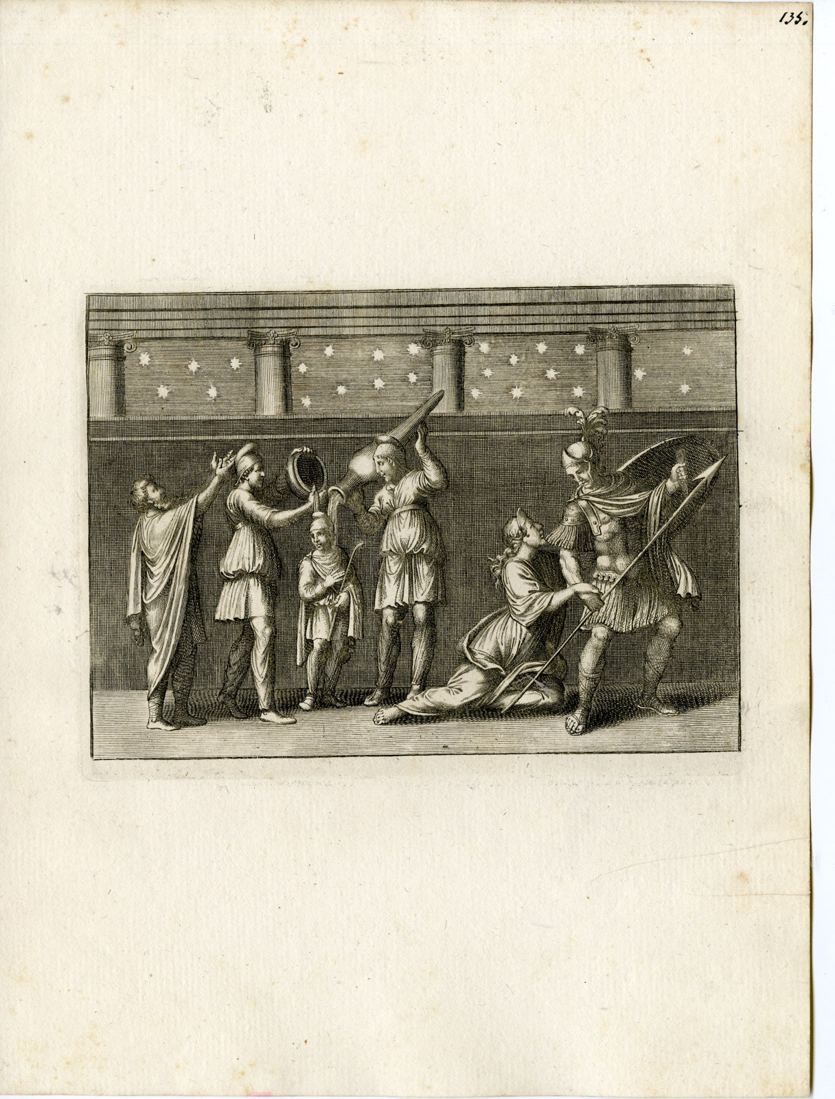, Antique Print-TEMPLE-STARS-GRECO ROMAN MYTHOLOGY-PL. 135-Bartoli-anonymous-1782, Pictura Antique Prints