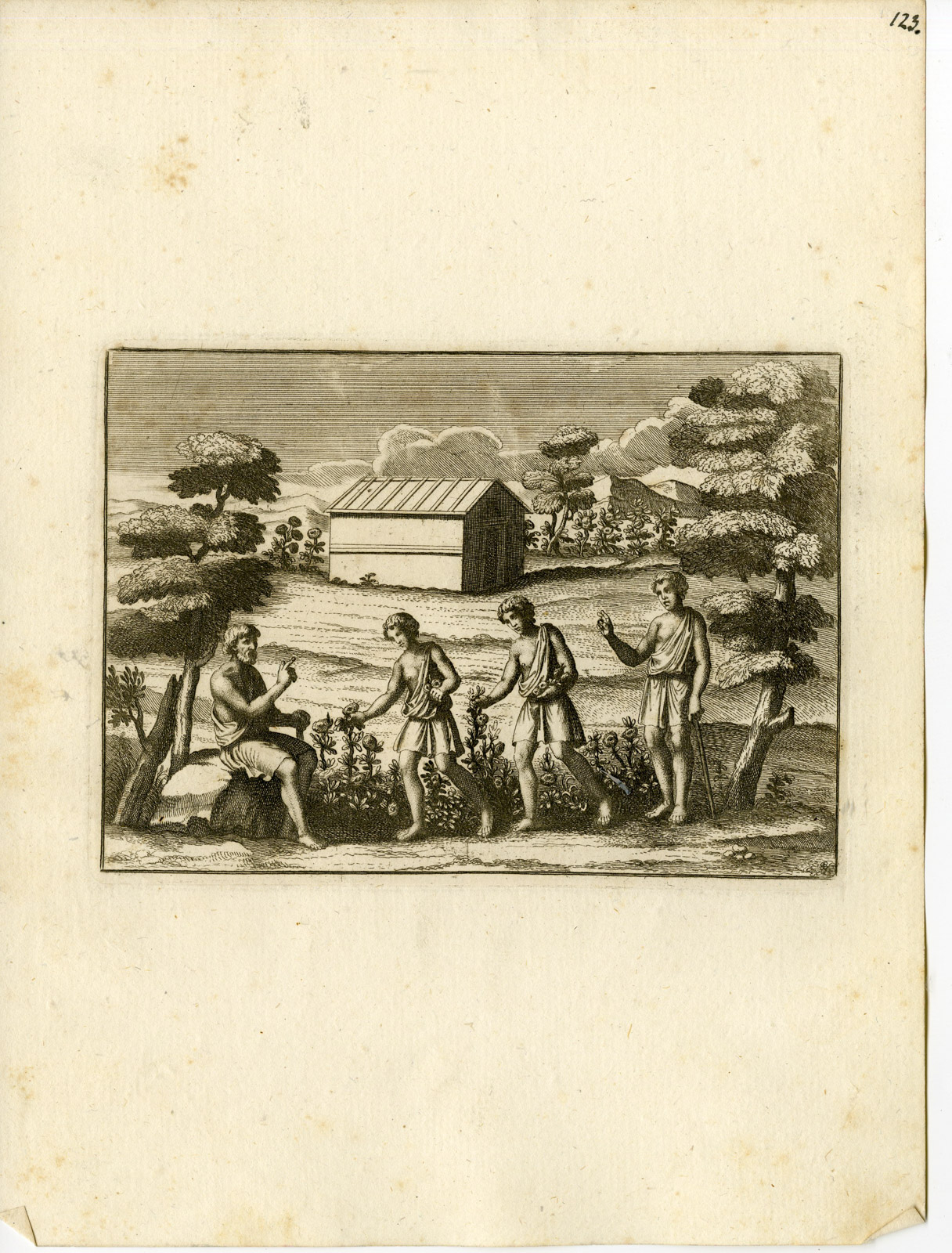 , Antique Print-PICKING FLOWERS-GRECO ROMAN MYTHOLOGY-P 123-Bartoli-anonymous-1782, Pictura Antique Prints
