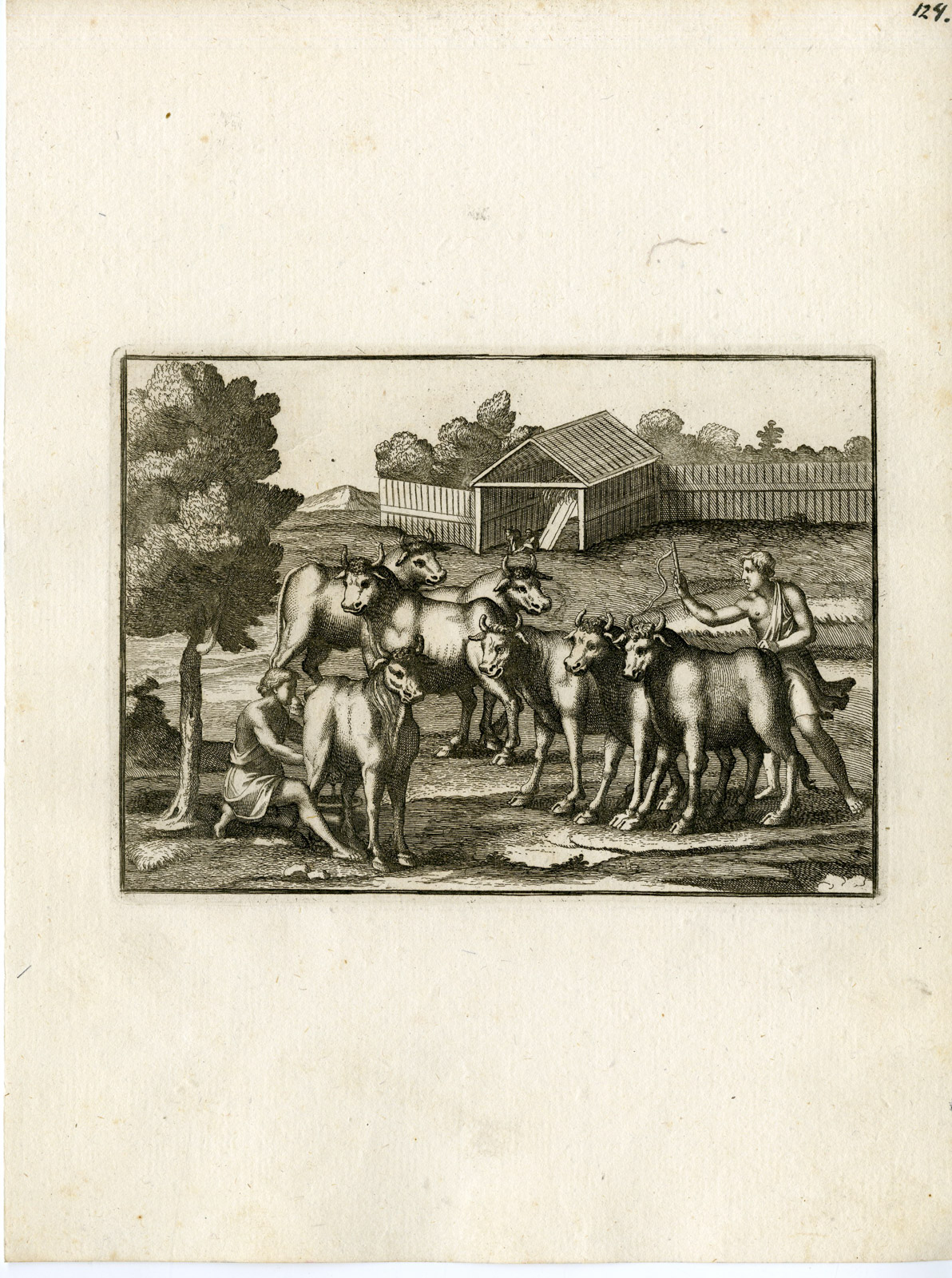 , Antique Print-COW-MILKING-GRECO ROMAN MYTHOLOGY-PL. 124-Bartoli-anonymous-1782, Pictura Antique Prints