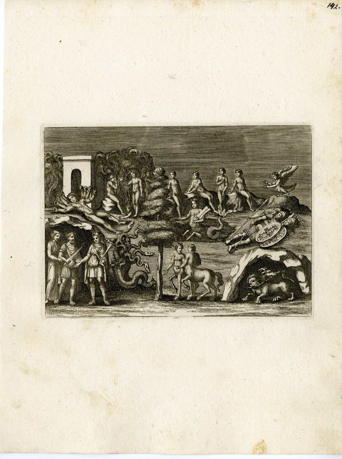 , Antique Print-CENTAUR-MEDUSA-GRECO ROMAN MYTHOLOGY-PL 142-Bartoli-anonymous-1782, Pictura Antique Prints