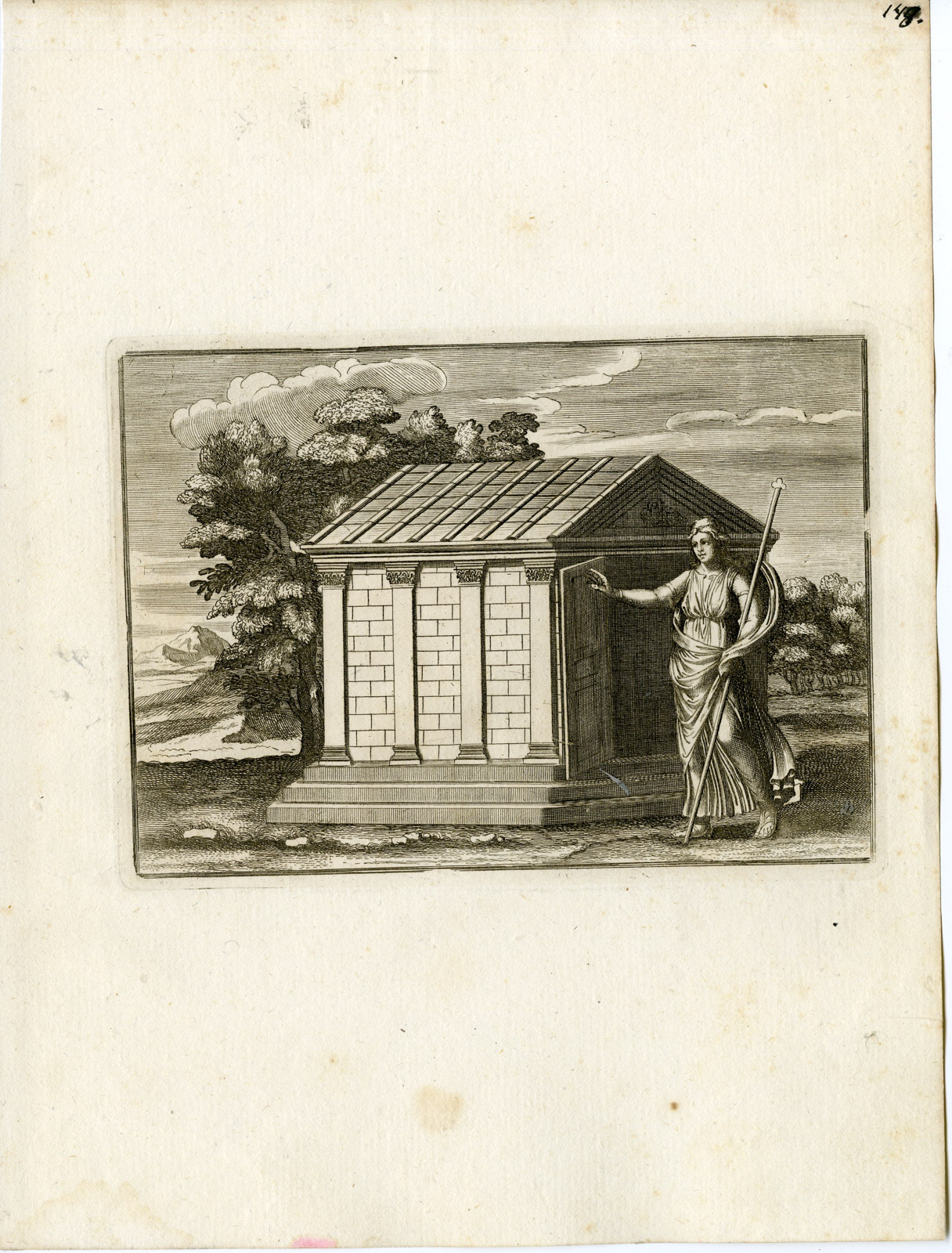 , Antique Print-TEMPLE-WOMAN-GRECO ROMAN MYTHOLOGY-PL. 148-Bartoli-anonymous-1782, Pictura Antique Prints