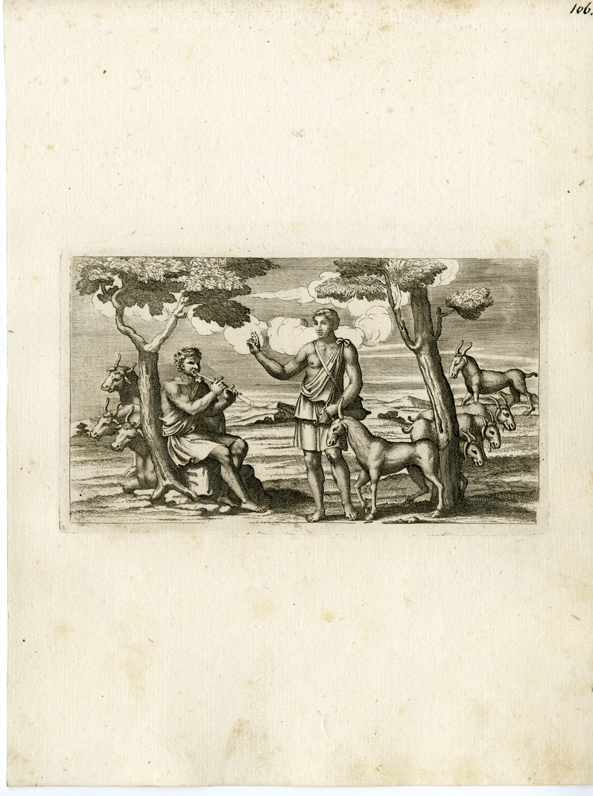 , Antique Print-FLUTE-SHEPHERD-GRECO ROMAN MYTHOLOGY-PL 106-Bartoli-anonymous-1782, Pictura Antique Prints