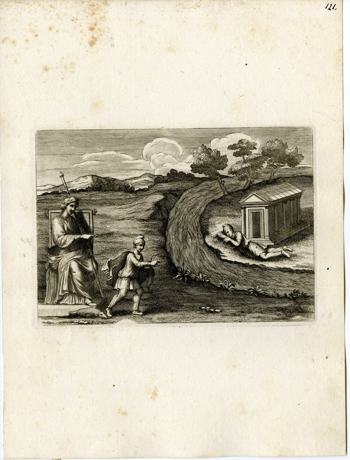 , Antique Print-TEMPLE-FISH-GRECO ROMAN MYTHOLOGY-PL. 121-Bartoli-anonymous-1782, Pictura Antique Prints