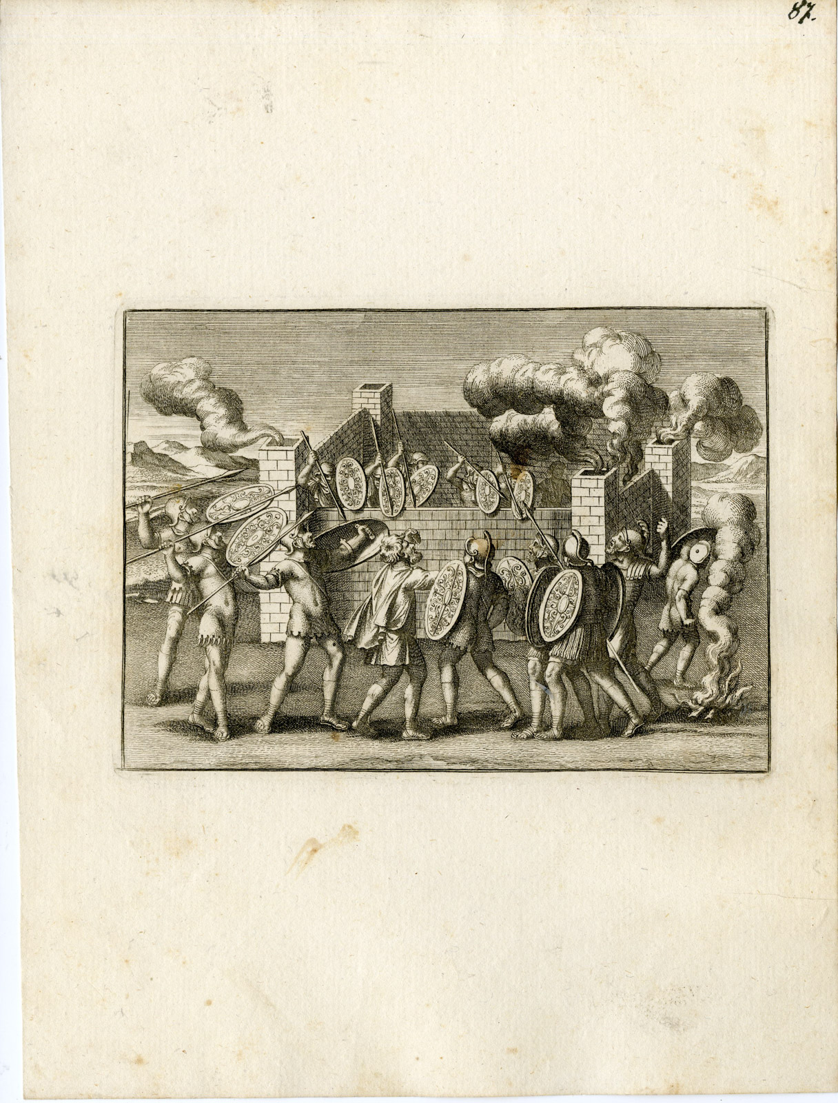 , Antique Print-BATTLE-SOLDIER-GRECO ROMAN MYTHOLOGY-PL. 87-Bartoli-anonymous-1782, Pictura Antique Prints
