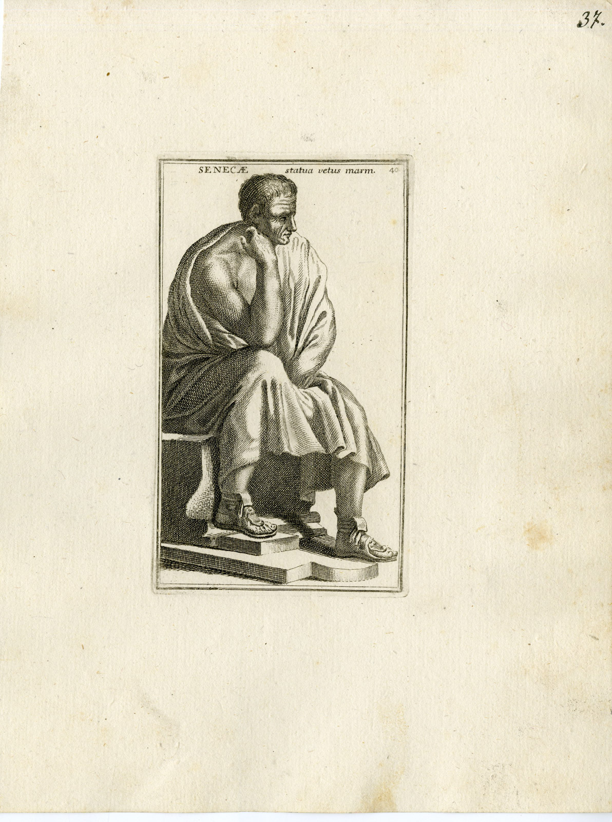 , Antique Print-SENECA-STATUE-GRECO ROMAN MYTHOLOGY-PL. 37-Bartoli-anonymous-1782, Pictura Antique Prints