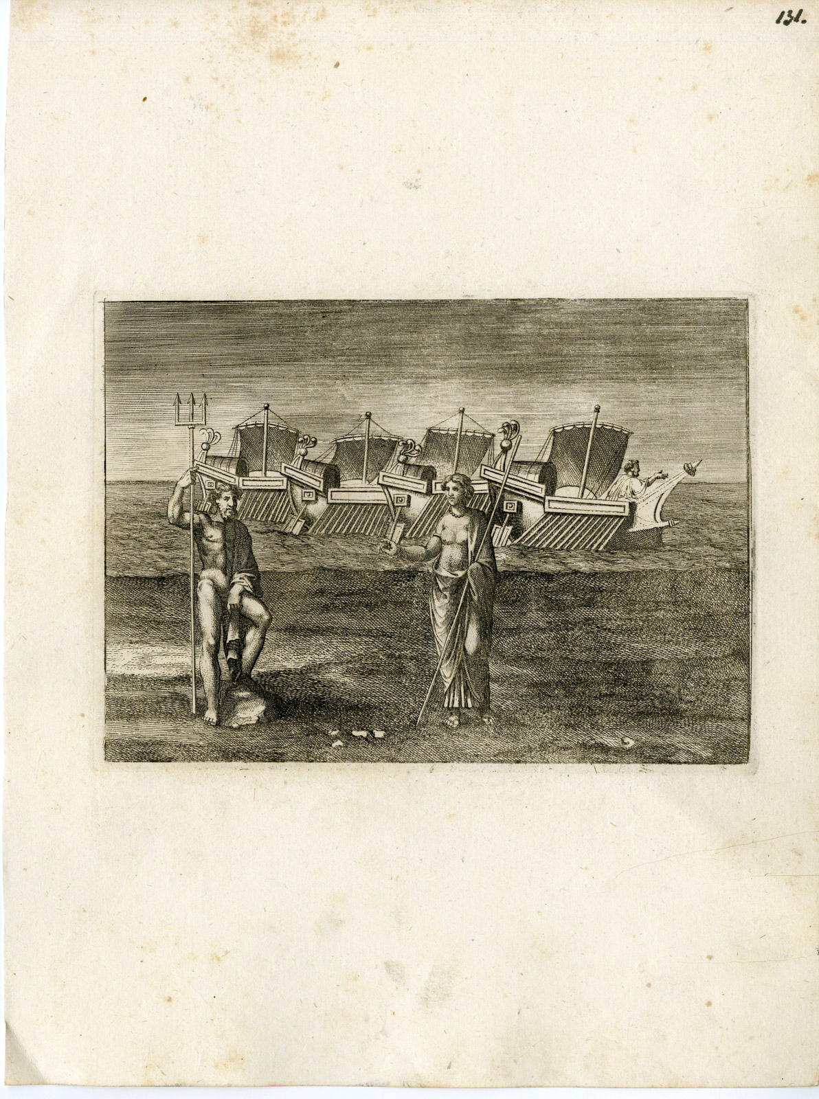 , Antique Print-NEPTUNE-SHIP-GRECO ROMAN MYTHOLOGY-PL. 131-Bartoli-anonymous-1782, Pictura Antique Prints