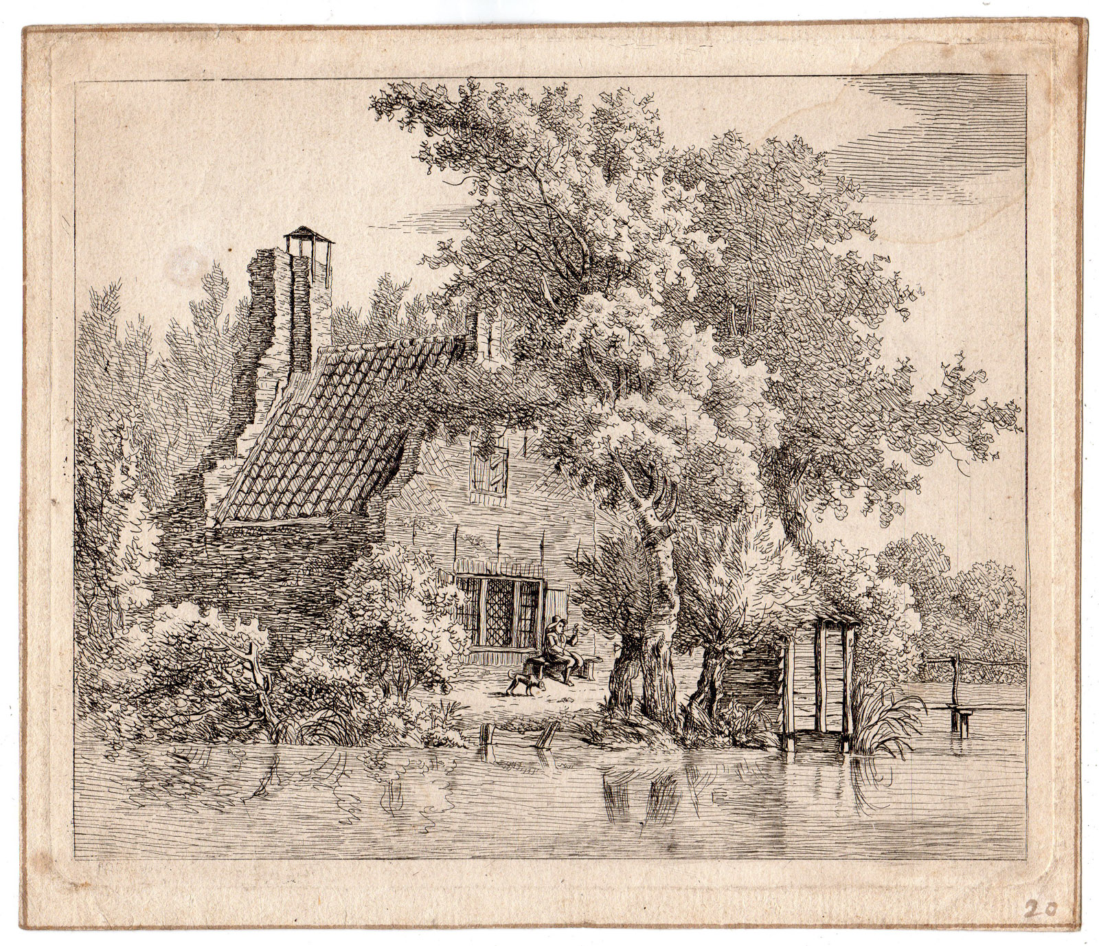 , Antique Print-SMOKING MAN-RUIN-HOUSE SNAATBURG-MAARSSEN-Bosch-1801, Pictura Antique Prints