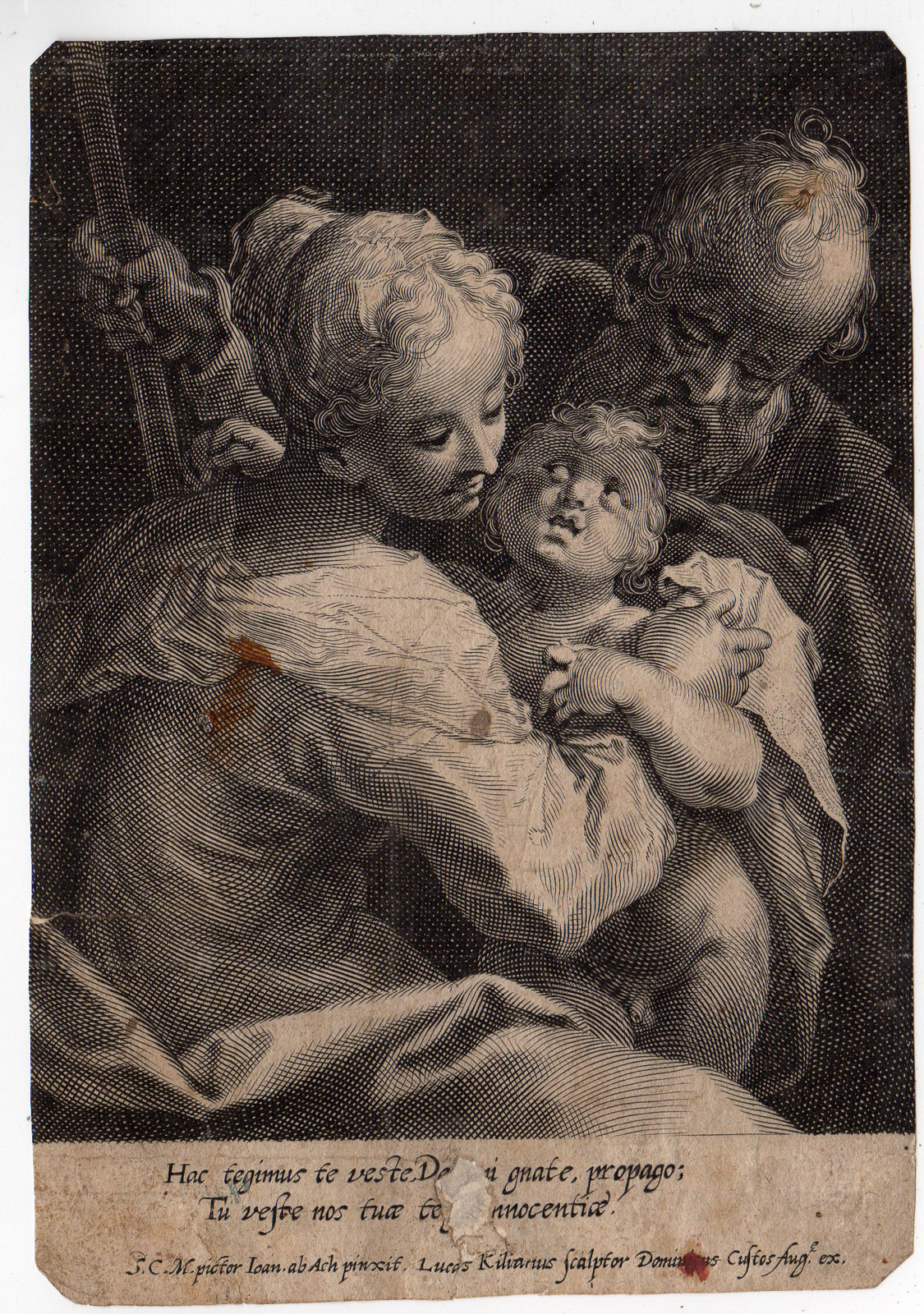 , Antique Print-HOLY FAMILY-JESUS-Kilian-von Aachen-c.1604, Pictura Antique Prints