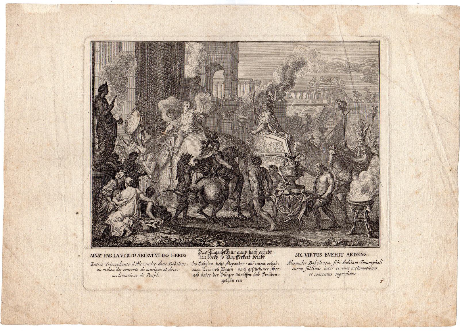 , Antique Print-ALEXANDER THE GREAT-BABYLON-VICTORY-Chereau-Le Brun-c.1700, Pictura Antique Prints