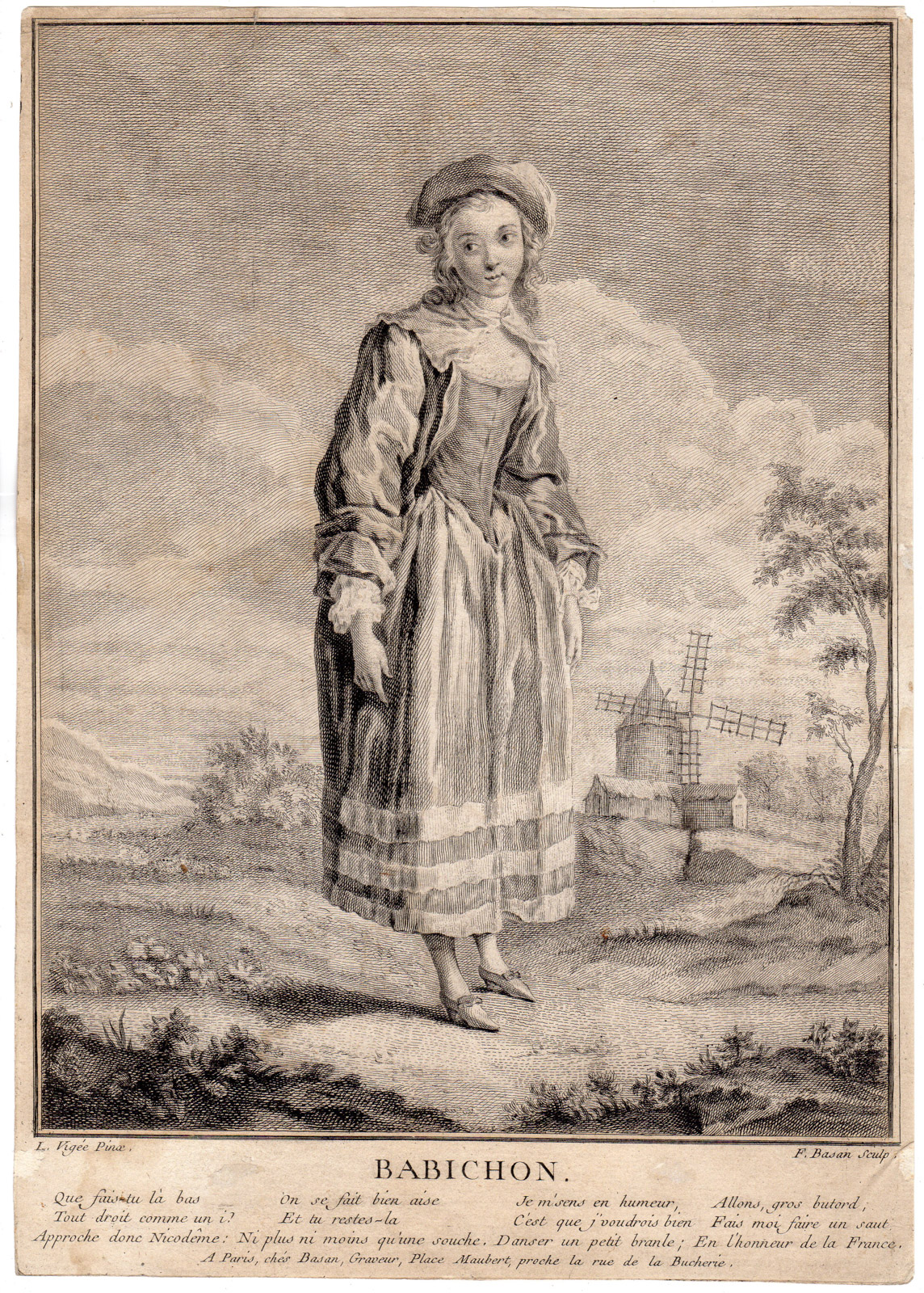 , Antique Print-BABICHON-NICODEME-ACTOR-OPERA COMIQUE-Basan-Vigee-c.1750, Pictura Antique Prints