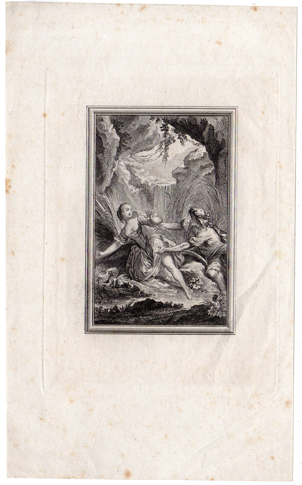 , Antique Print-FALLING GIRL-BOY-ROMANCE-LANDSCAPE-Eisen-1762, Pictura Antique Prints