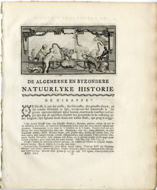 Antique Print-TITLE VIGNETTE-GIRAFFE-LORI-SEAL-SLOTH-MEERKAT-Buffon-1782
