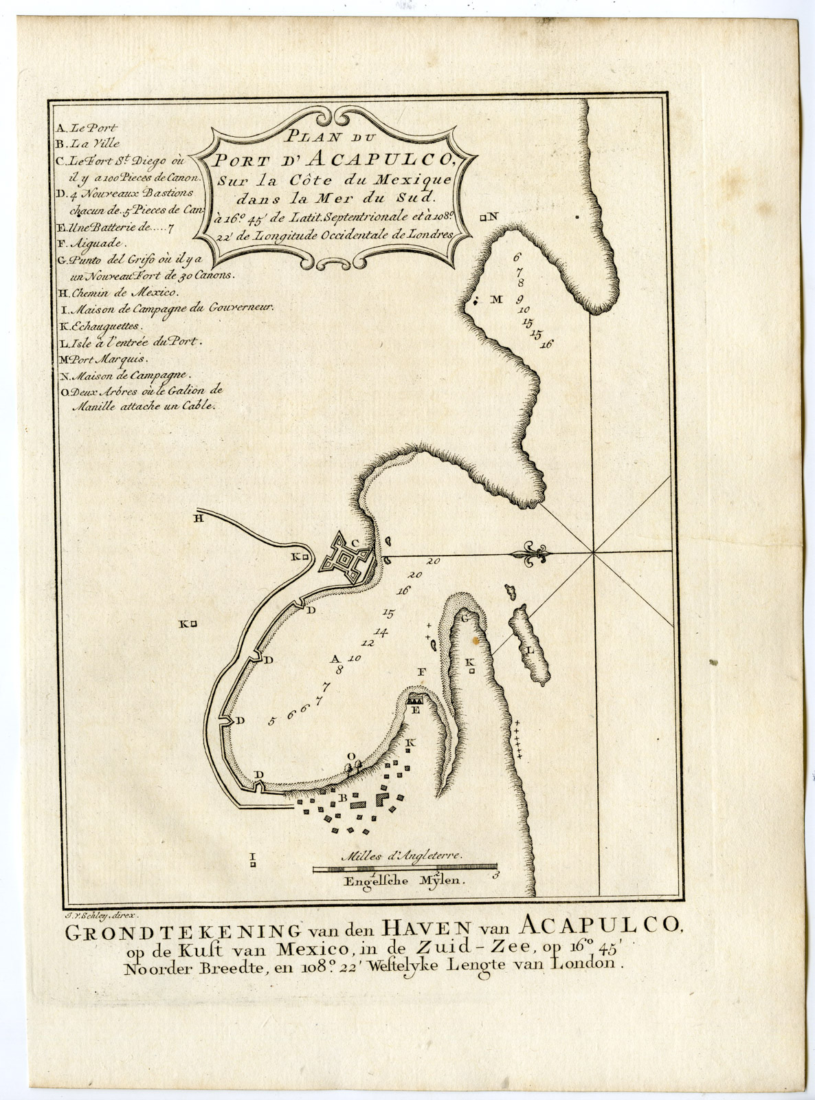 , Antique Print-MEXICO-PORT-ACAPULCO-PLAN-Schley-Prevost-1777, Pictura Antique Prints