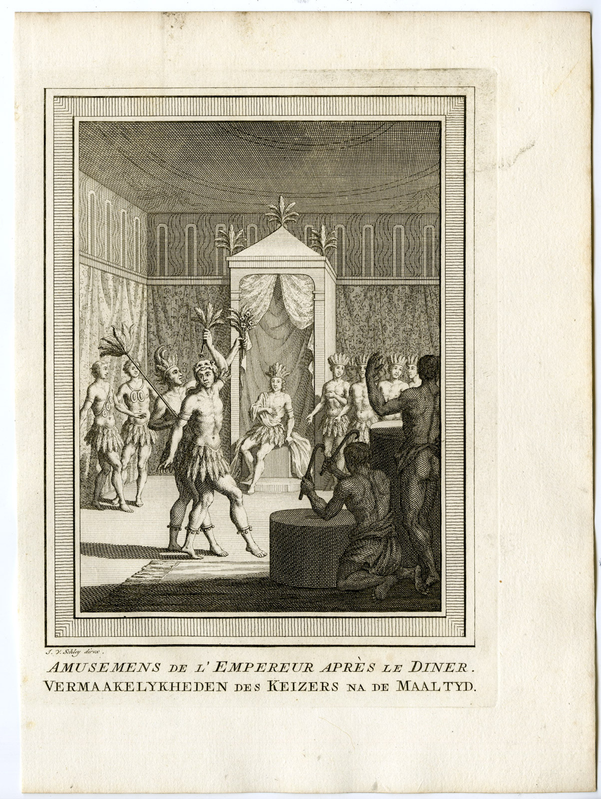 , Antique Print-MEXICO-ENTERTAINMENT-AZTECS-EMPEROR-Schley-Prevost-1777, Pictura Antique Prints