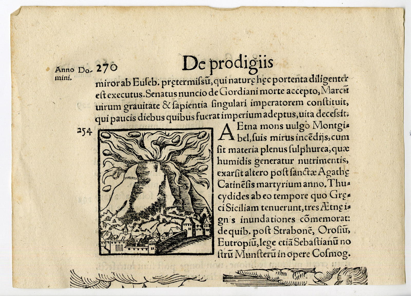 , Rare Antique Print-DONKEY READING-DISASTER-VOLCANO-ETNA-Lycosthenes-1557, Pictura Antique Prints