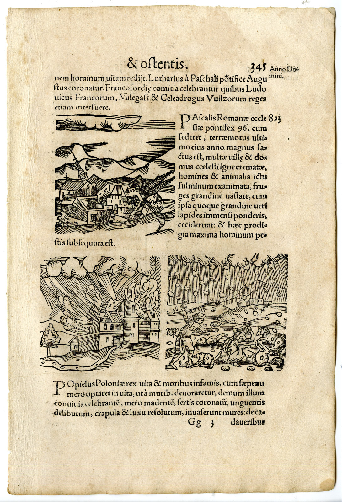 , Rare Antique Print-DISASTER-HAIL-EARTHQUAKE-LIGHTNING-RATS-Lycosthenes-1557, Pictura Antique Prints