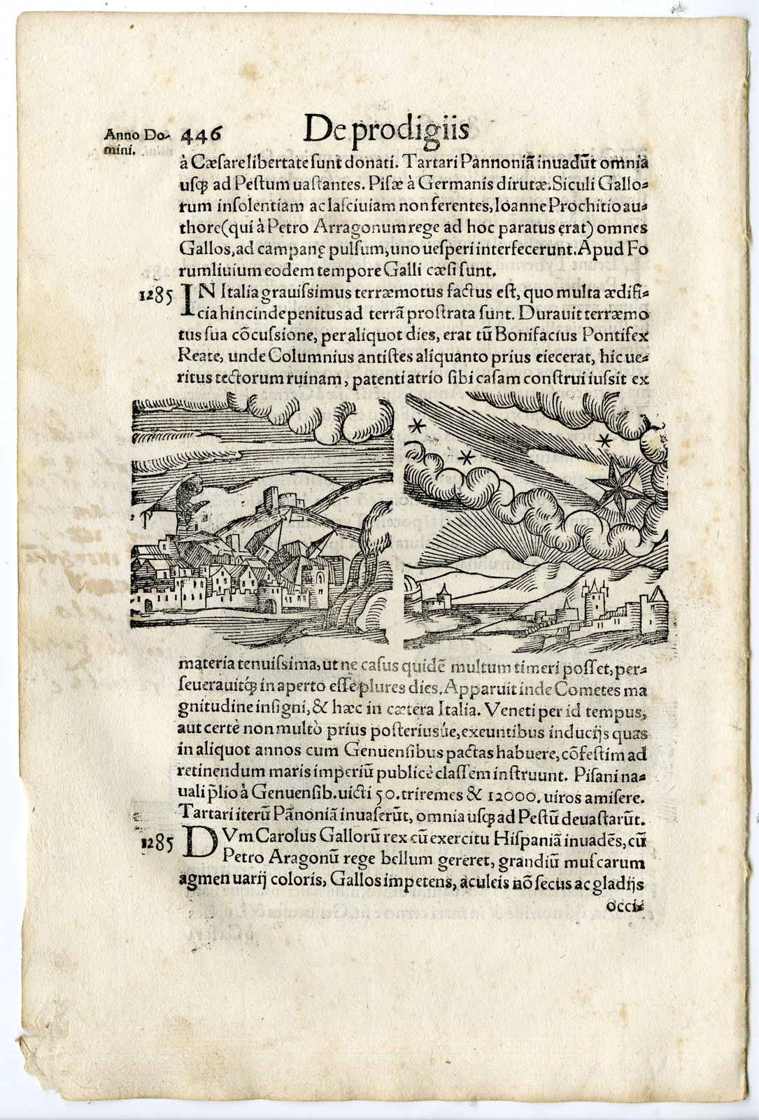 , Rare Antique Print-HAIRY CREATURE-TIBER-ITALY-EARTHQUAKE-COMET-Lycosthenes-1557, Pictura Antique Prints