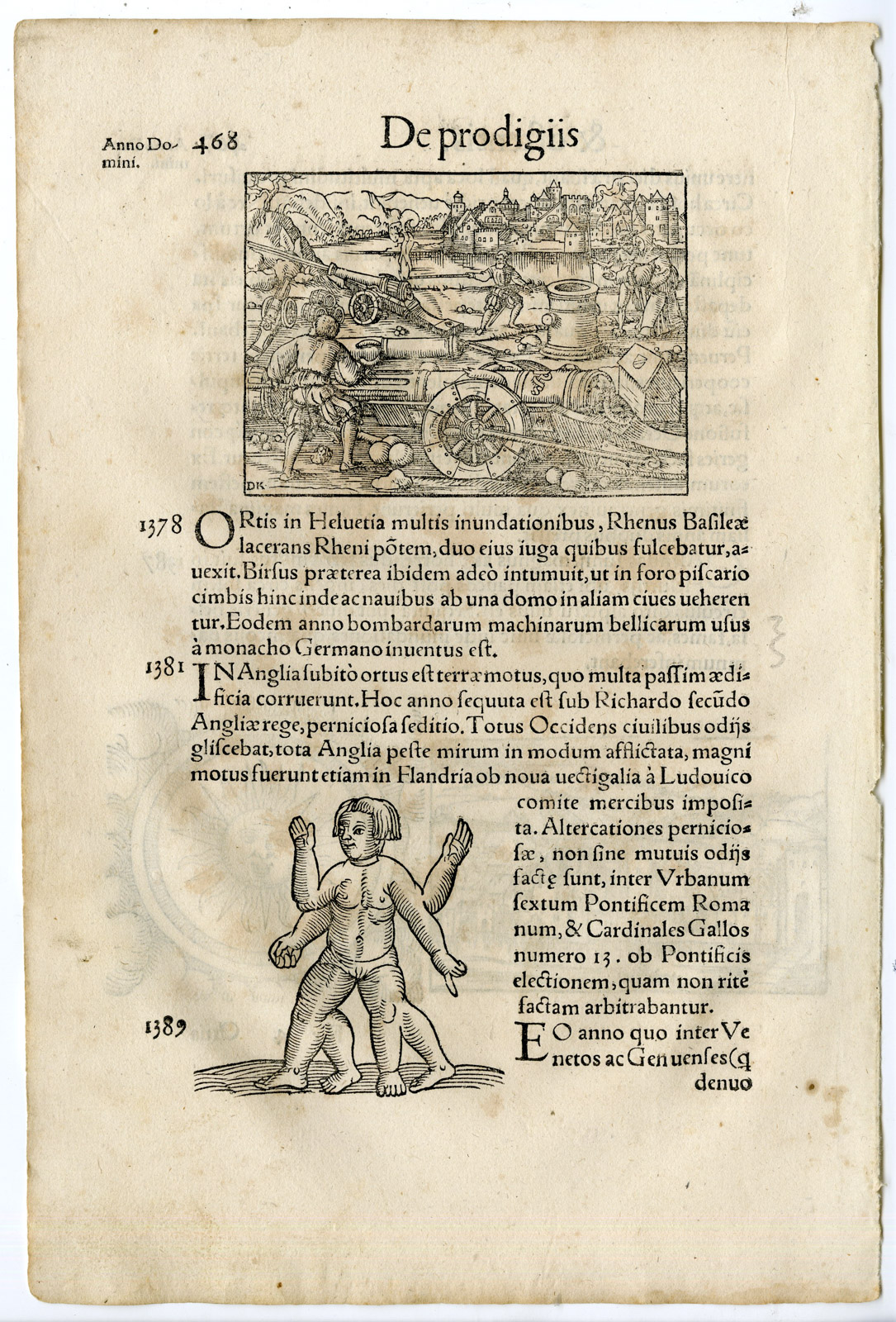 , Rare Antique Print-EARTHQUAKE-SOLAR EVENT-WAR-CANNON-DEFORMITY-Lycosthenes-1557, Pictura Antique Prints
