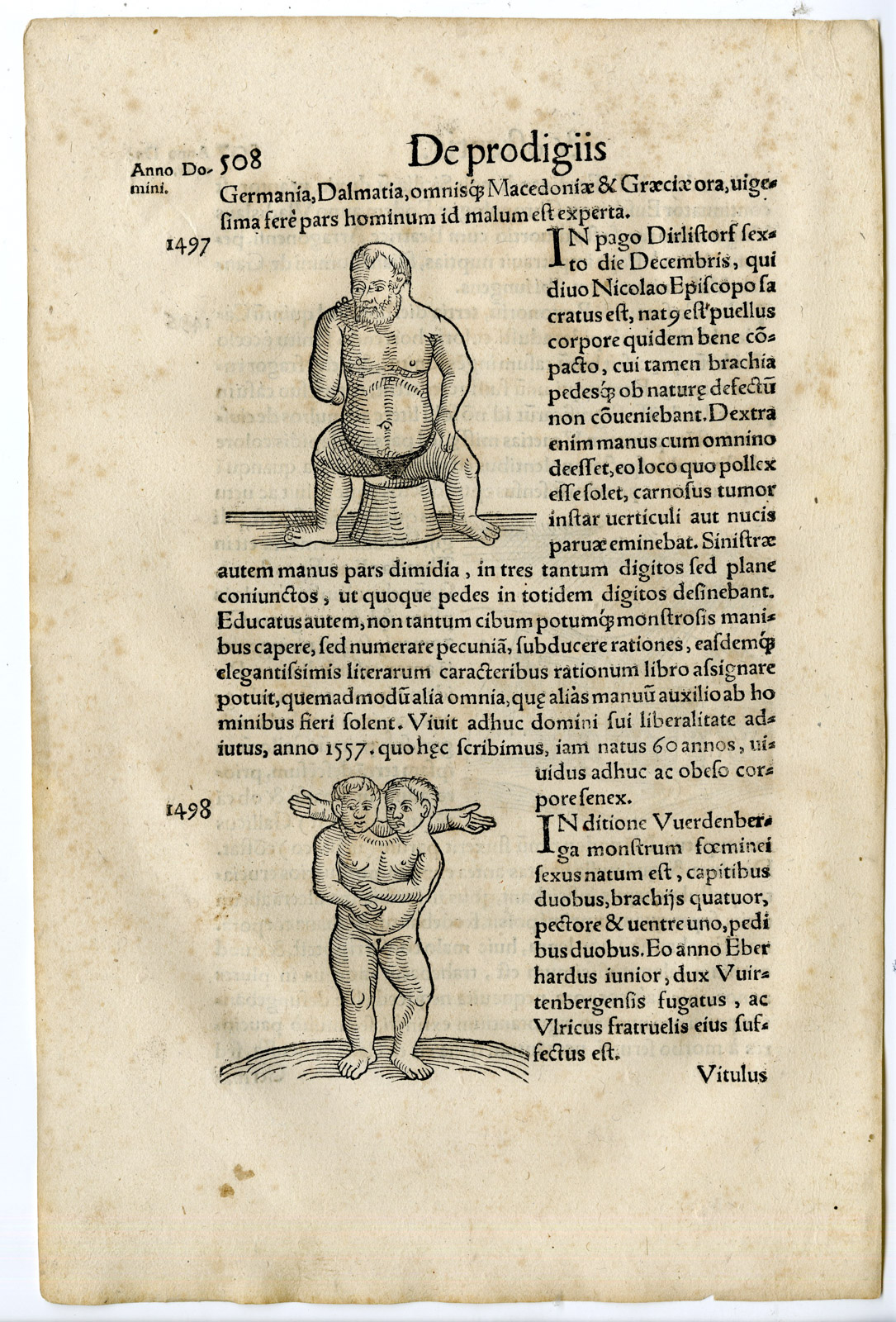 , Rare Antique Print-METEORITE-ITALY-SIAMESE TWIN-DEFORMITY-Lycosthenes-1557, Pictura Antique Prints