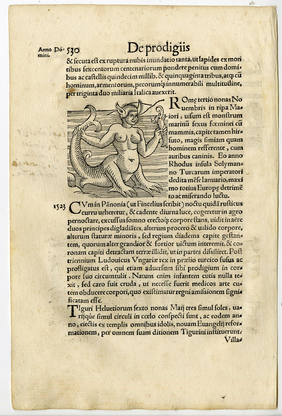 , Rare Antique Print-MONSTER-MERMAID-CREATURE-COMET-FLOOD-Lycosthenes-1557, Pictura Antique Prints