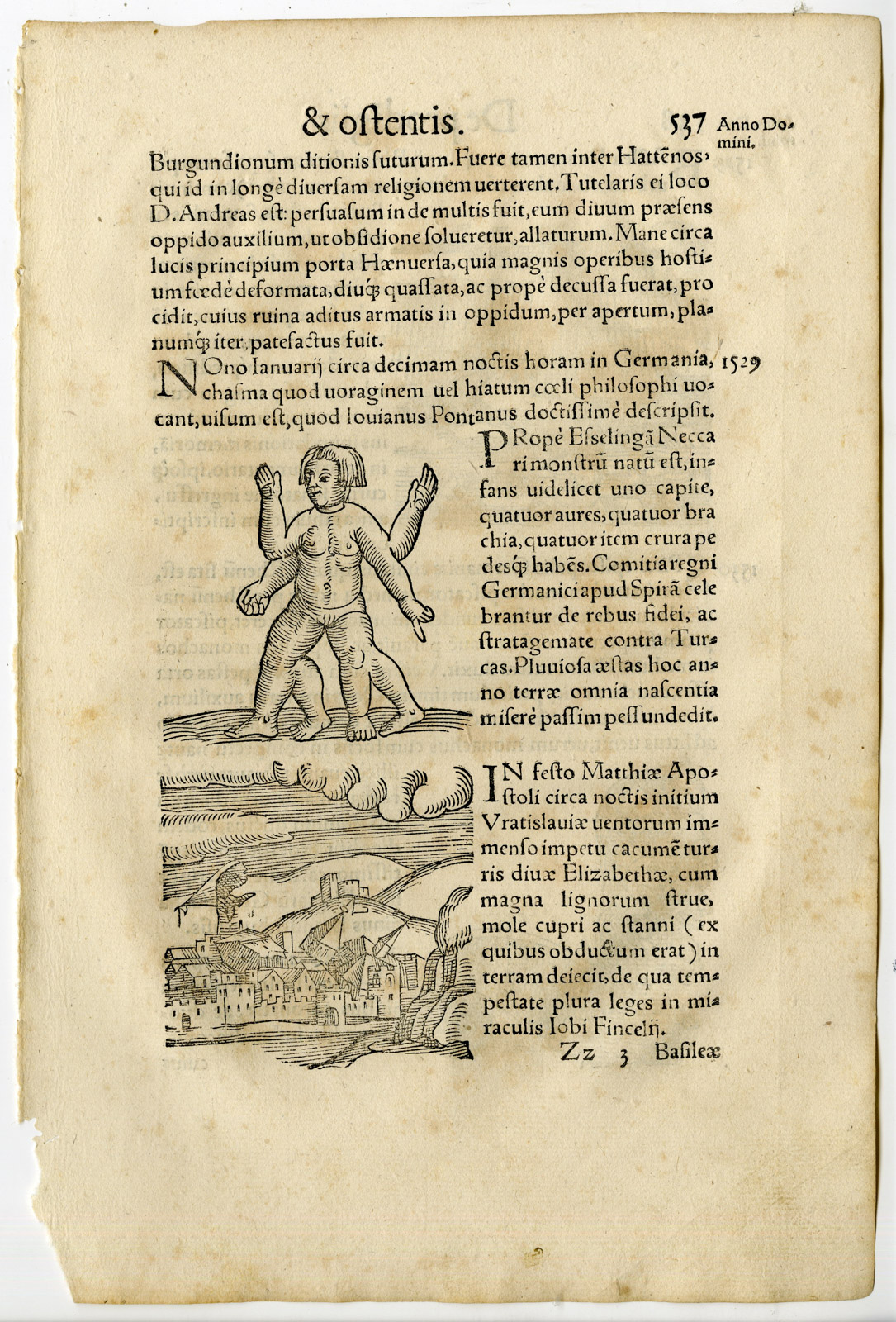 , Rare Antique Print-STORM POLAND-FLOOD BIRS-CREATURE-DEFORMITY-Lycosthenes-1557, Pictura Antique Prints