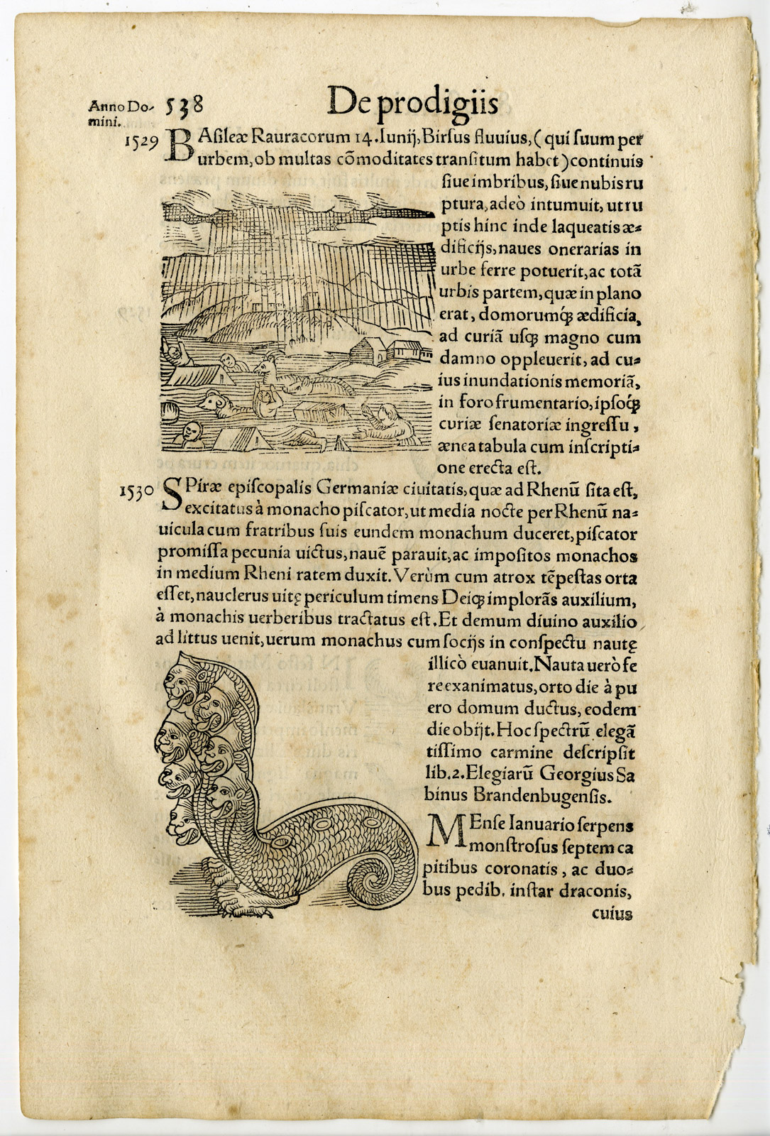 , Rare Antique Print-STORM POLAND-FLOOD BIRS-CREATURE-DEFORMITY-Lycosthenes-1557, Pictura Antique Prints