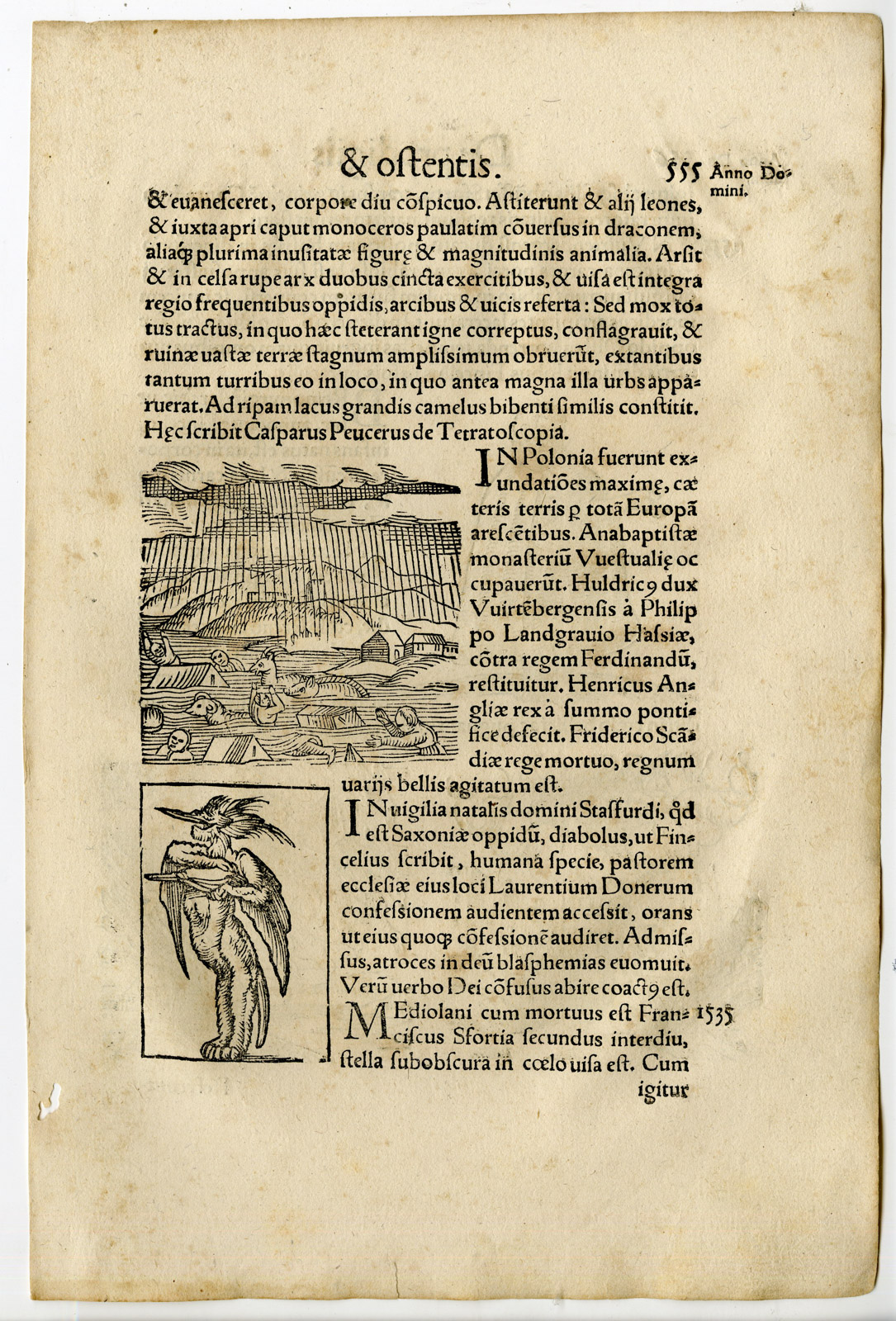 , Rare Antique Print-FLOOD IN POLAND-DEMON-SOUNDS IN SKY-Lycosthenes-1557, Pictura Antique Prints