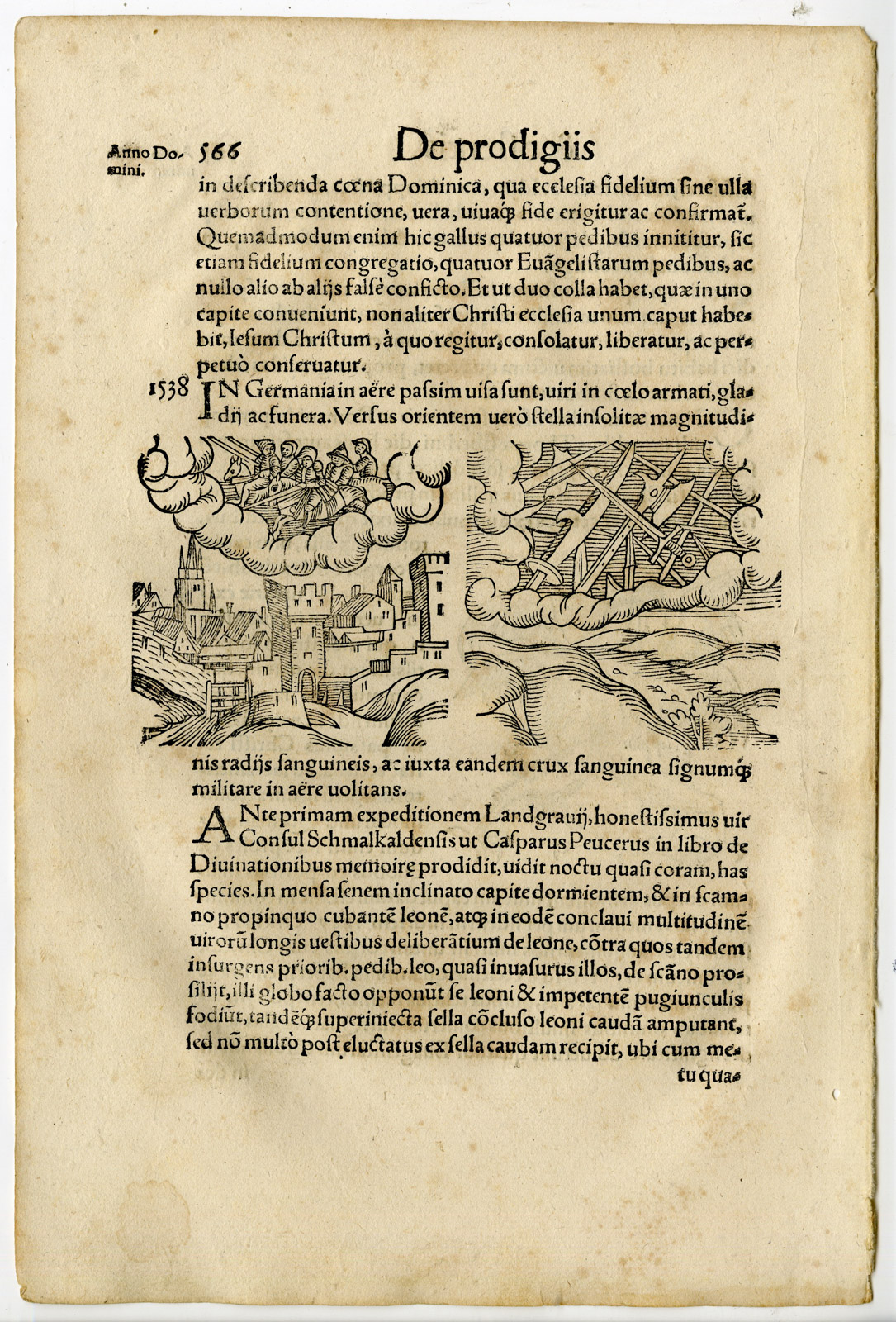 , Rare Antique Print-CHICKEN WITH TWO BODIES-ARMY IN SKY-Lycosthenes-1557, Pictura Antique Prints