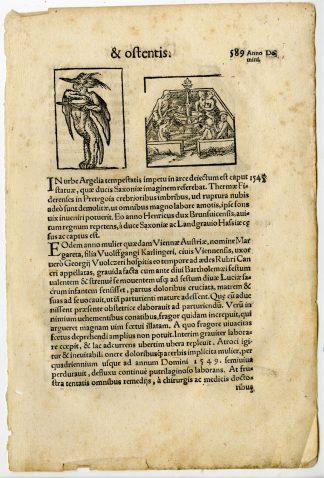 Rare Antique Print-THERMAE-HEAVY RAINFALL-BIRTH DEFORMITY-Lycosthenes-1557