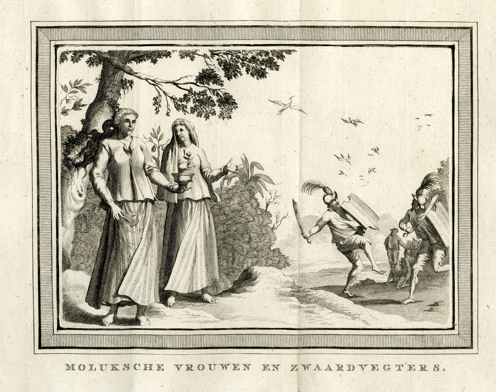 , Antique Print-MOLUCCAS-MALUKU WOMEN-SWORD FIGHTERS-VOC-Prevost-1777, Pictura Antique Prints