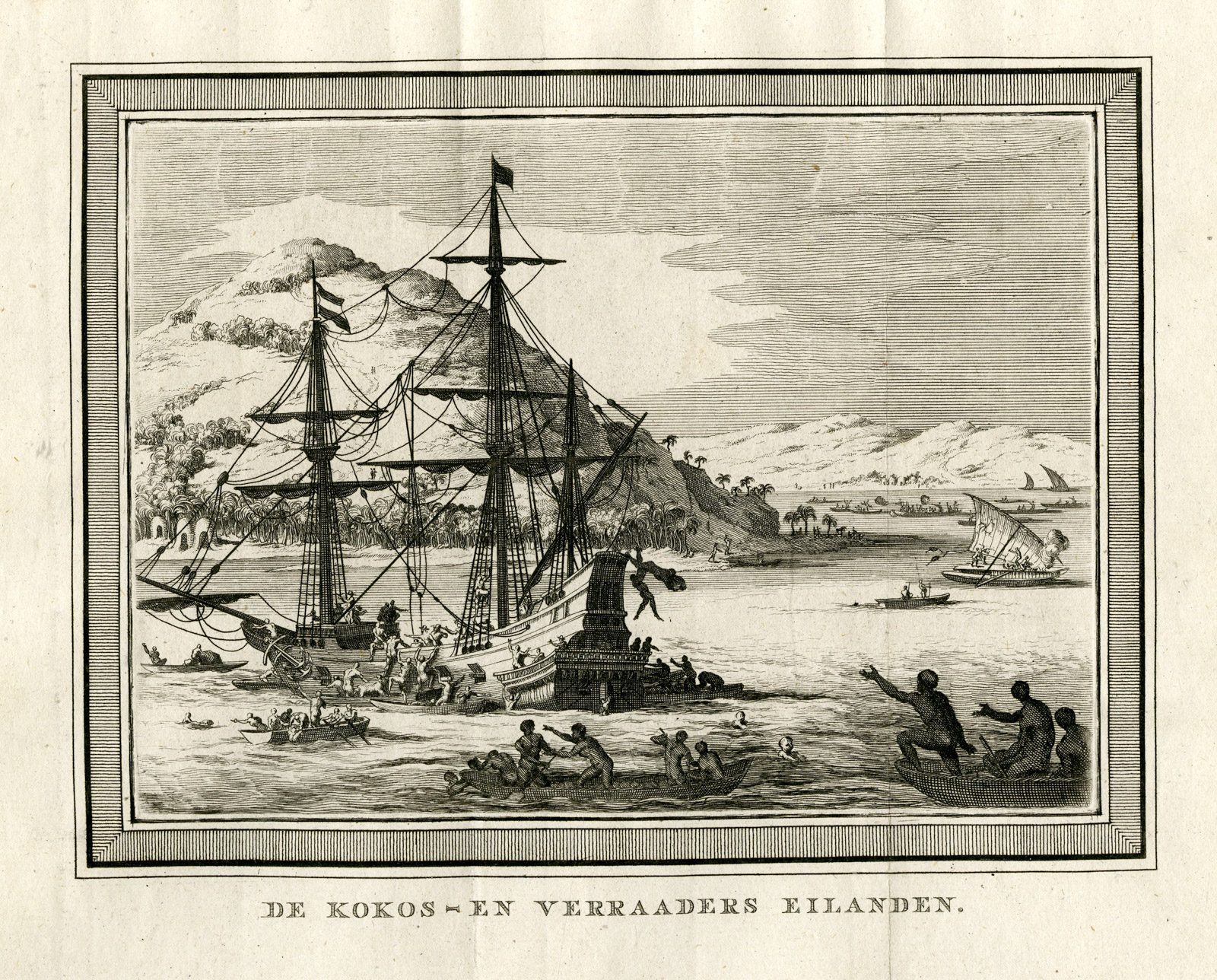 , Antique Print-COCOS ISLAND-TRAITORS-VOC SHIP-Prevost-1777, Pictura Antique Prints