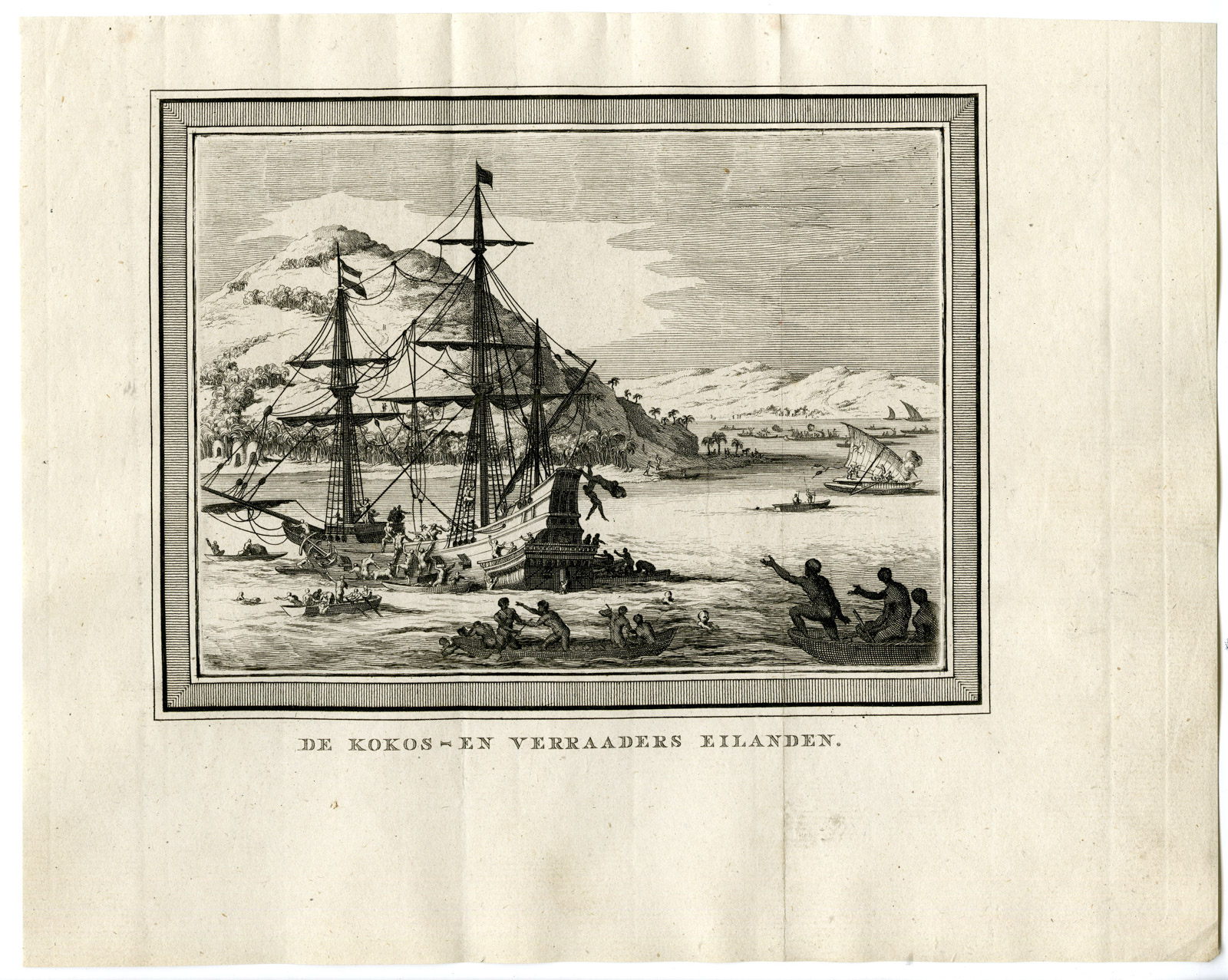, Antique Print-COCOS ISLAND-TRAITORS-VOC SHIP-Prevost-1777, Pictura Antique Prints