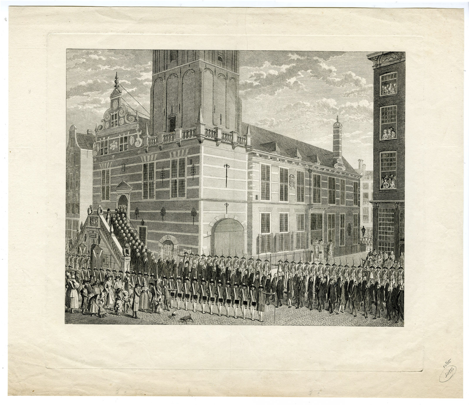 , Rare-Antique Master Print-ROTTERDAM-OLD CITY HALL-HISTORIC SCENE-de Roode-1790, Pictura Antique Prints