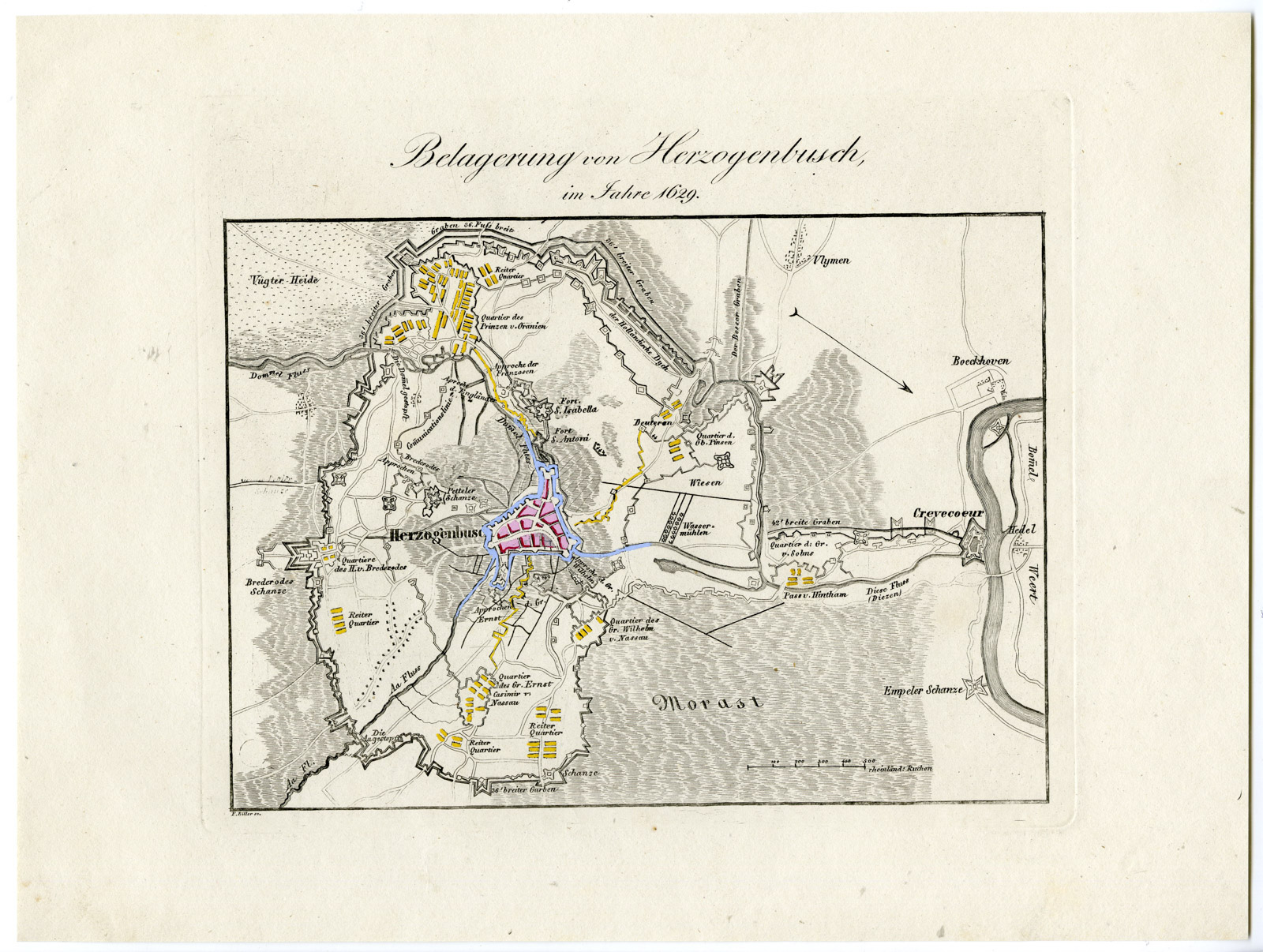 , Antique Map-SIEGE OF `S-HERTOGENBOSCH-80 YEARS WAR-von Rothenburg-1837, Pictura Antique Prints