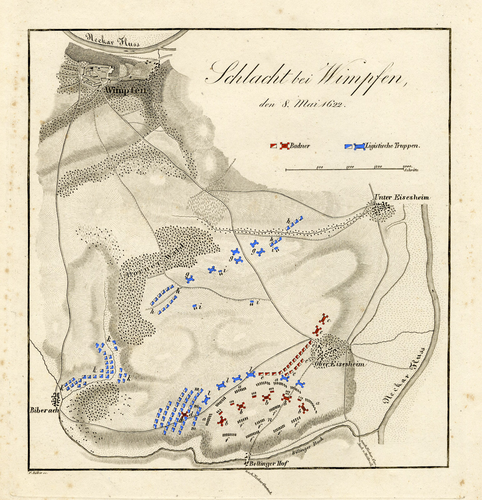 , Antique Map-BATTLE OF WIMPFEN-GERMANY-30 YEARS` WAR-Biller-von Rothenburg-1837, Pictura Antique Prints