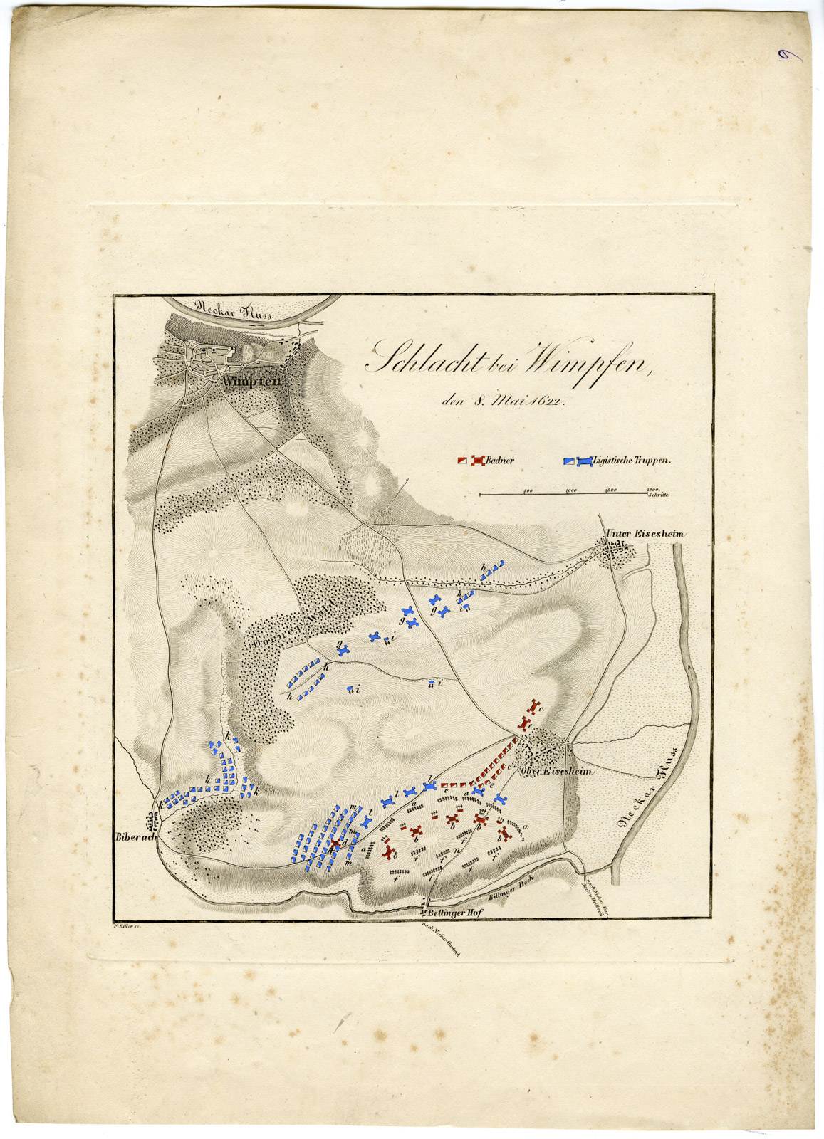 , Antique Map-BATTLE OF WIMPFEN-GERMANY-30 YEARS` WAR-Biller-von Rothenburg-1837, Pictura Antique Prints
