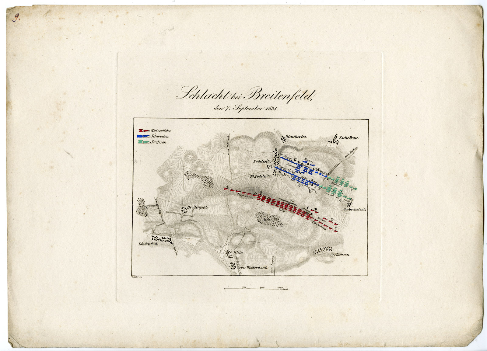 , Antique Map-BATTLE OF BREITENFELD-GERMANY-30 YEARS’ WAR-Biller-Rothenburg-1837, Pictura Antique Prints