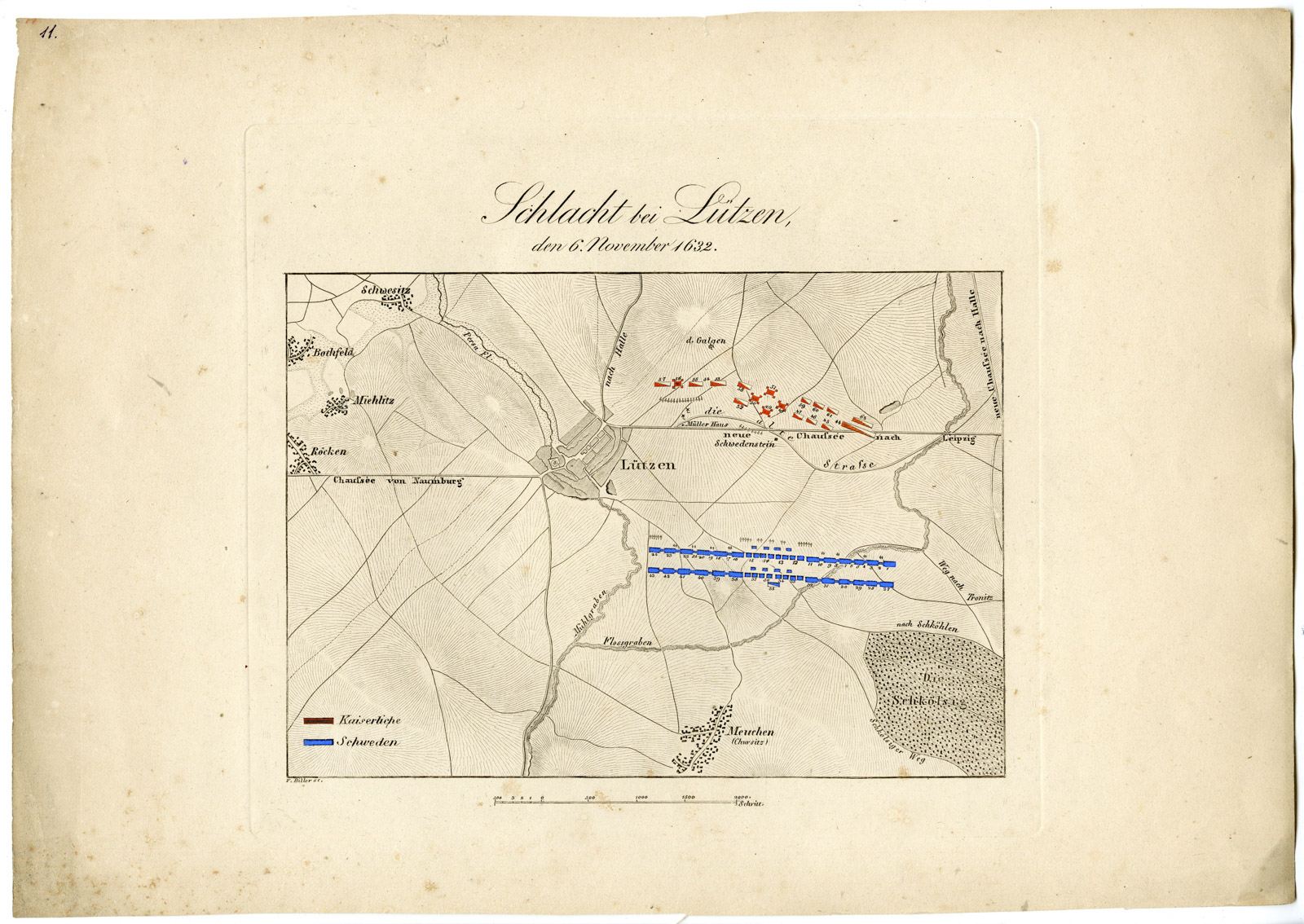 , Antique Map-BATTLE OF LUTZEN-GERMANY-30 YEARS’ WAR-Biller-von Rothenburg-1837, Pictura Antique Prints
